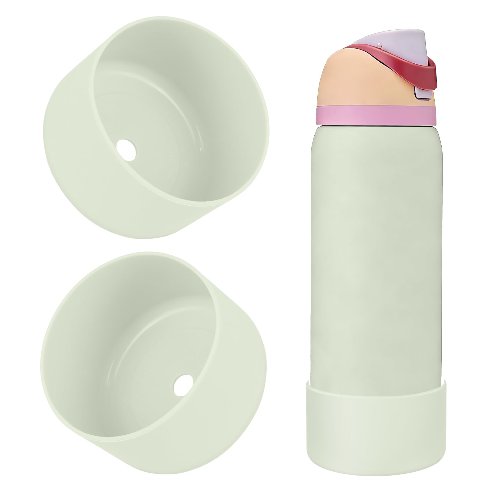 2PCS Silicone Water Bottle Boot, Compatible with Owala 24oz 32oz 40oz, Protective Anti-Scratch & Anti-Dent No Noise Sleeve Cover for FreeSip/Twist/Flip Water Bottles (Burgundy, 24 Ounces)