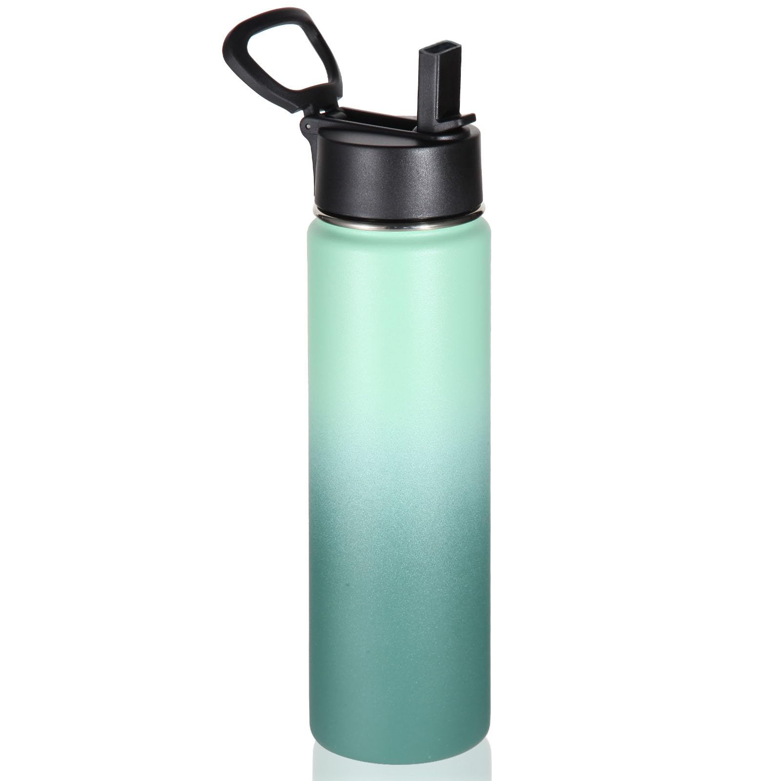 Volhoply 24oz Insulated Water Bottle With Straw Bulk 8 Pack,Metal Wide Mouth Water Bottles With Handle Lid Keep Cold,Reusable Double Wall Cups,Powder Coated Sport Bottle For Holder(silver,8 count)