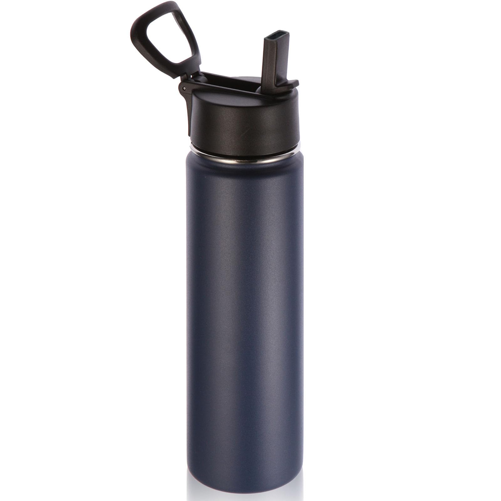 Volhoply 24oz Insulated Water Bottle With Straw Bulk 8 Pack,Metal Wide Mouth Water Bottles With Handle Lid Keep Cold,Reusable Double Wall Cups,Powder Coated Sport Bottle For Holder(silver,8 count)