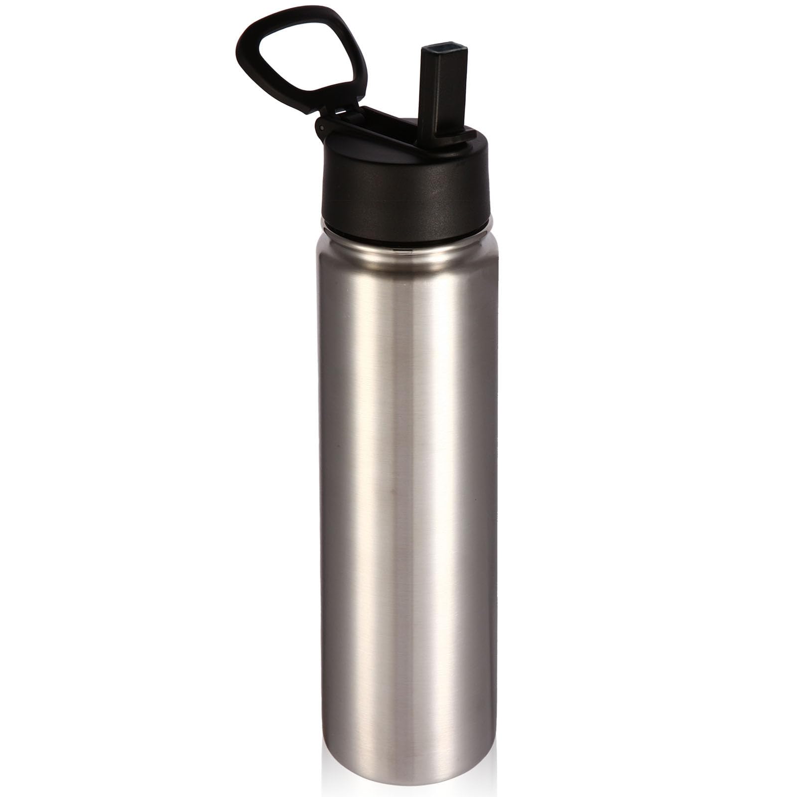 Volhoply 24oz Insulated Water Bottle With Straw Bulk 8 Pack,Metal Wide Mouth Water Bottles With Handle Lid Keep Cold,Reusable Double Wall Cups,Powder Coated Sport Bottle For Holder(silver,8 count)