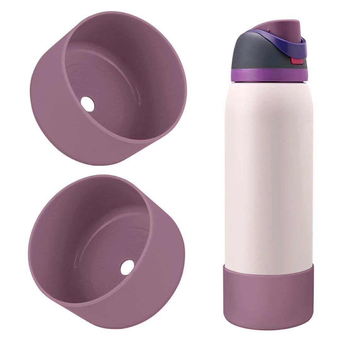 2PCS Silicone Water Bottle Boot, Compatible with Owala 24oz 32oz 40oz, Protective Anti-Scratch & Anti-Dent No Noise Sleeve Cover for FreeSip/Twist/Flip Water Bottles (Burgundy, 24 Ounces)
