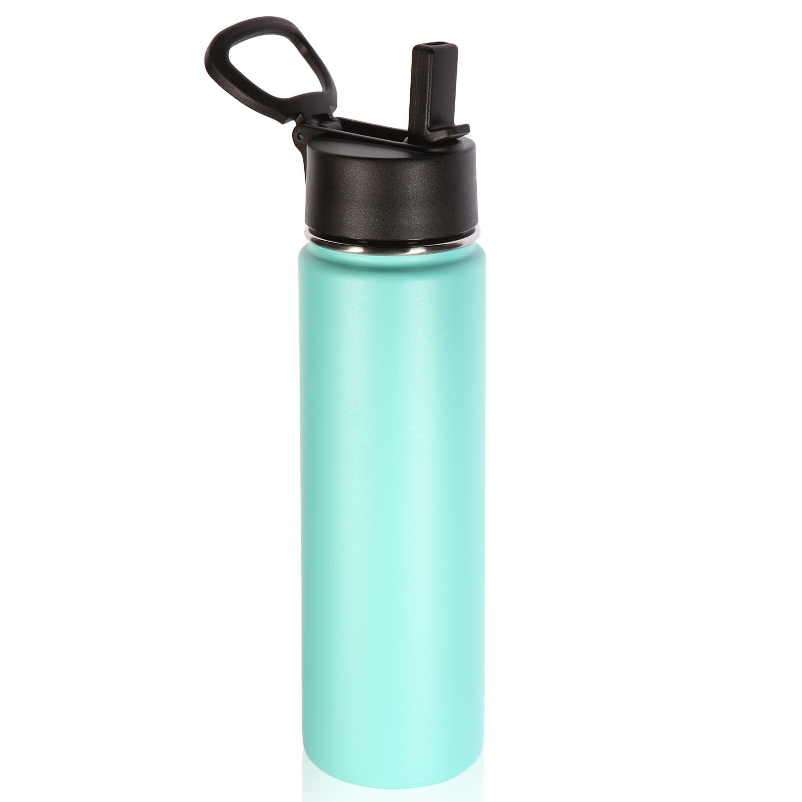 Volhoply 24oz Insulated Water Bottle With Straw Bulk 8 Pack,Metal Wide Mouth Water Bottles With Handle Lid Keep Cold,Reusable Double Wall Cups,Powder Coated Sport Bottle For Holder(silver,8 count)