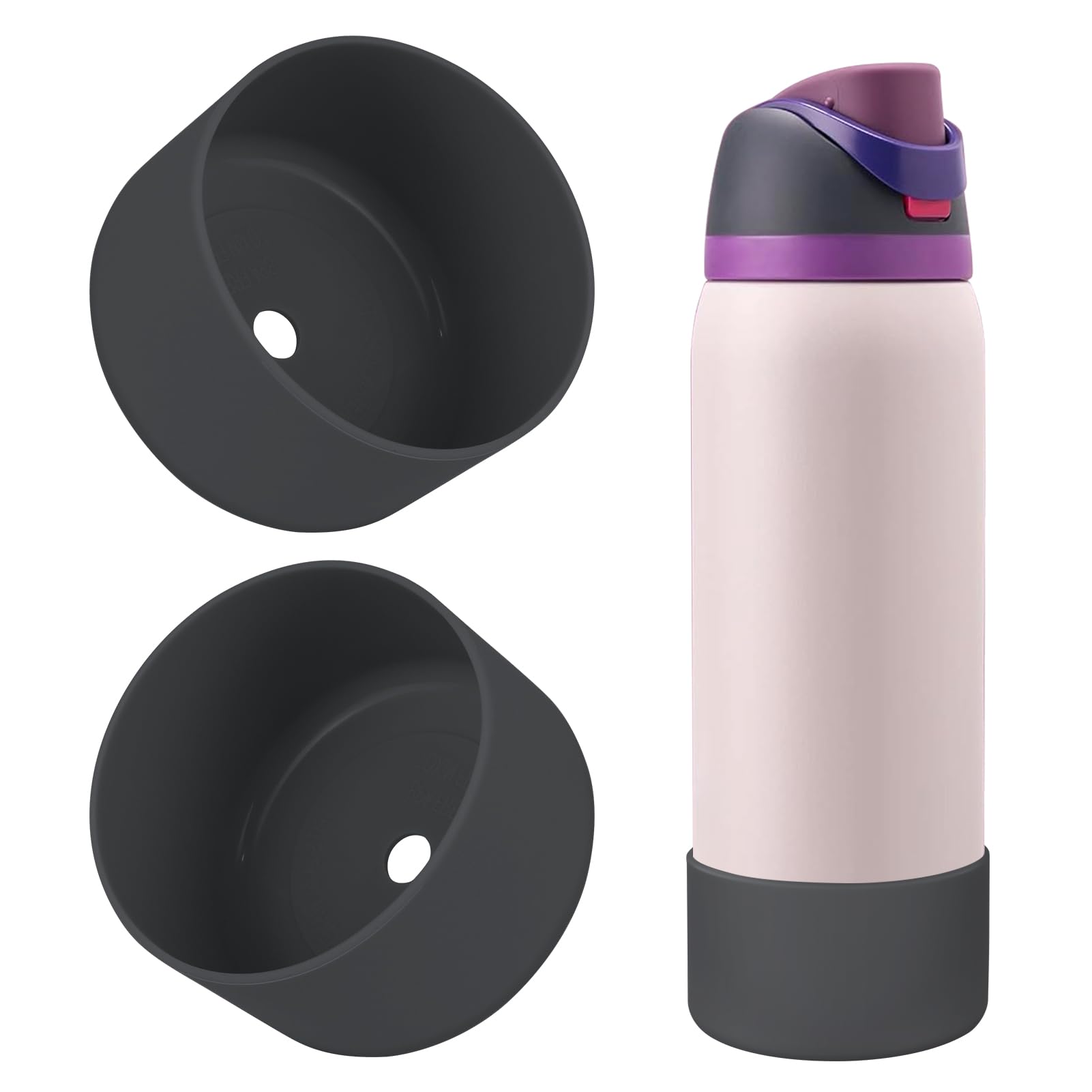 2PCS Silicone Water Bottle Boot, Compatible with Owala 24oz 32oz 40oz, Protective Anti-Scratch & Anti-Dent No Noise Sleeve Cover for FreeSip/Twist/Flip Water Bottles (Burgundy, 24 Ounces)