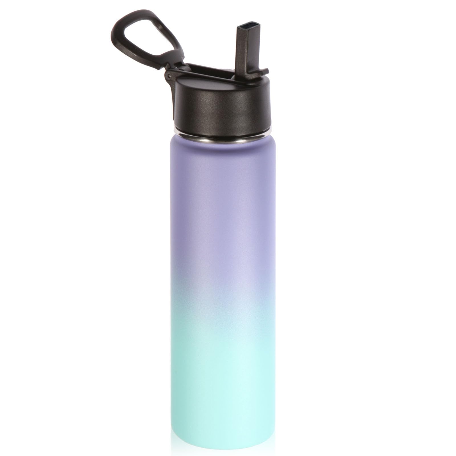 Volhoply 24oz Insulated Water Bottle With Straw Bulk 8 Pack,Metal Wide Mouth Water Bottles With Handle Lid Keep Cold,Reusable Double Wall Cups,Powder Coated Sport Bottle For Holder(silver,8 count)