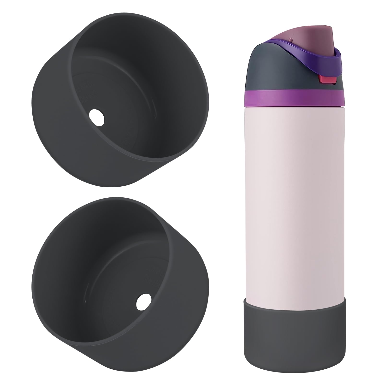 2PCS Silicone Water Bottle Boot, Compatible with Owala 24oz 32oz 40oz, Protective Anti-Scratch & Anti-Dent No Noise Sleeve Cover for FreeSip/Twist/Flip Water Bottles (Burgundy, 24 Ounces)