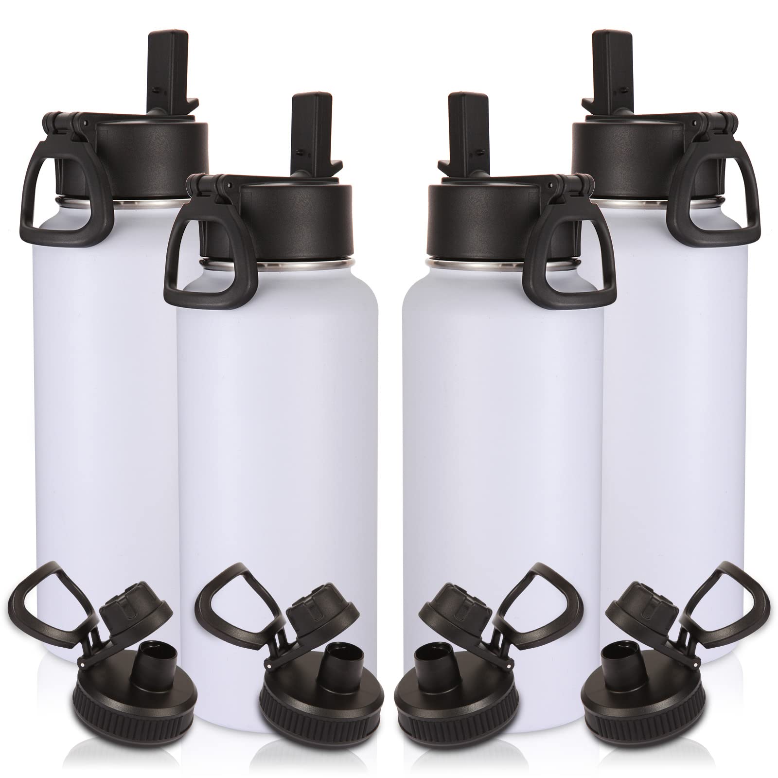 Volhoply 32 oz Insulated Water Bottles Bulk 8 Pack with Straw Lid & Spout Lid,Stainless Steel Sports Water Bottle,Double Wall Vacuum Cups,Leakproof Wide Mouth Metal Flask for Hiking,Camping(Mix,8)