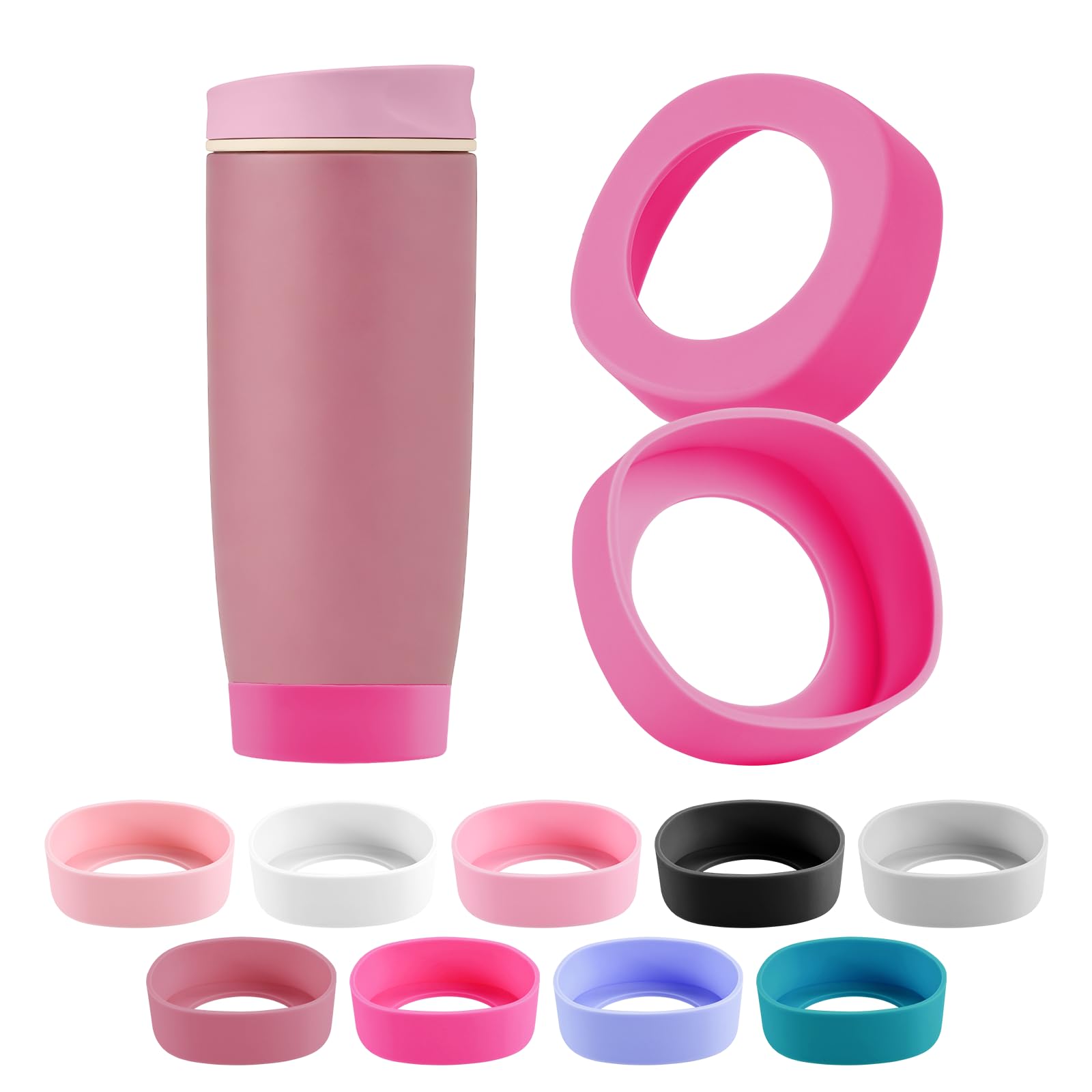 2PCS Silicone Boot for Owala SmoothSip Slider Tumbler 12oz 20oz, Protective Anti-Slip Bottom Coffee Travel Mug, BPA Free for Owala Accessories (Pink)
