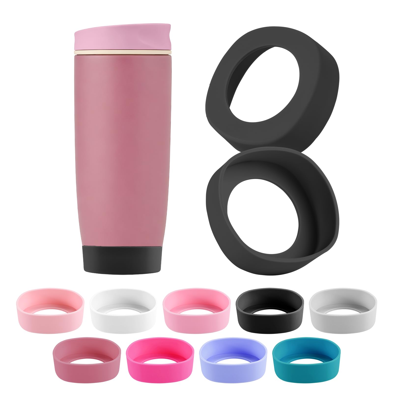 2PCS Silicone Boot for Owala SmoothSip Slider Tumbler 12oz 20oz, Protective Anti-Slip Bottom Coffee Travel Mug, BPA Free for Owala Accessories (Pink)