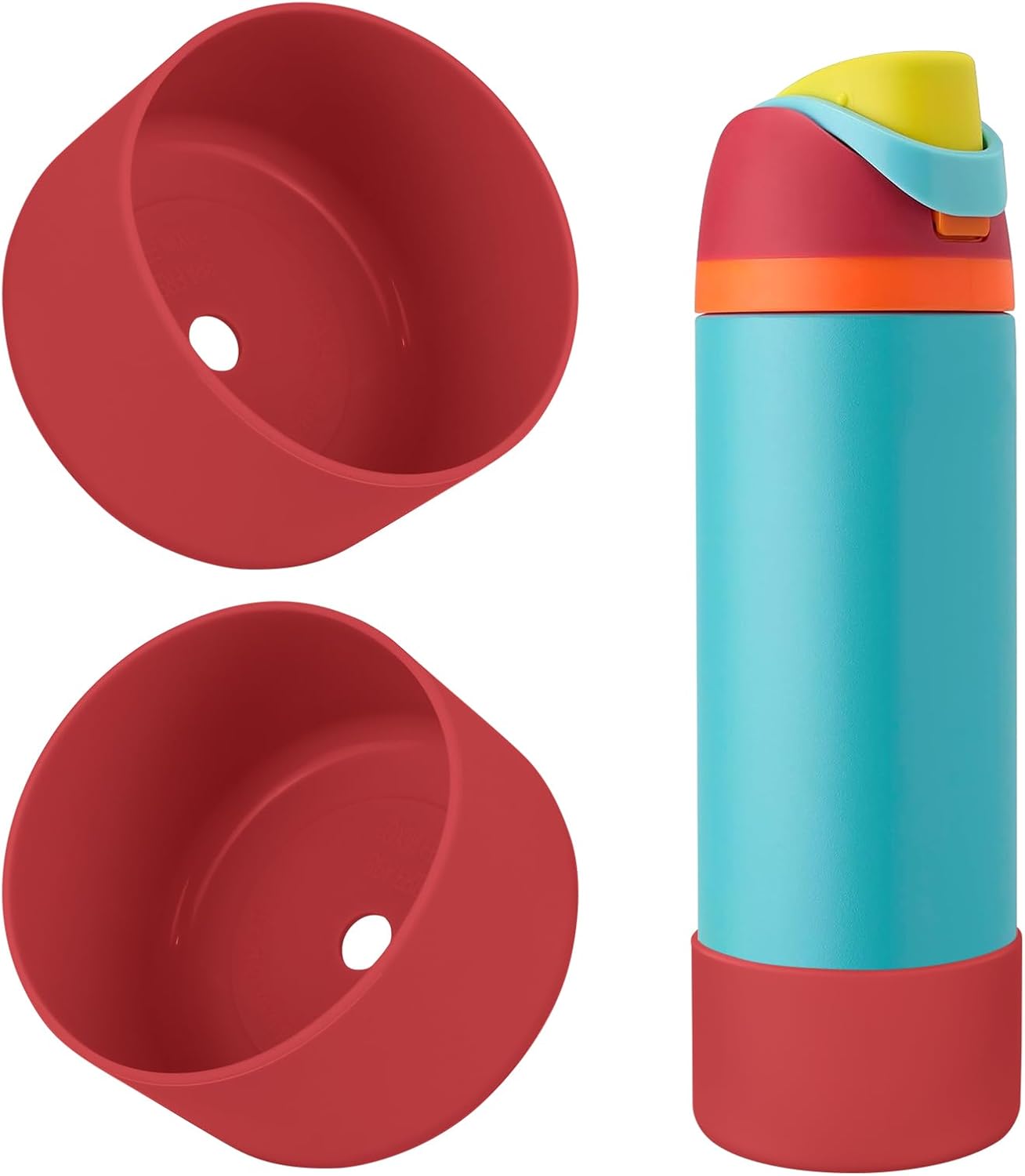 2PCS Silicone Water Bottle Boot, Compatible with Owala 24oz 32oz 40oz, Protective Anti-Scratch & Anti-Dent No Noise Sleeve Cover for FreeSip/Twist/Flip Water Bottles (Burgundy, 24 Ounces)
