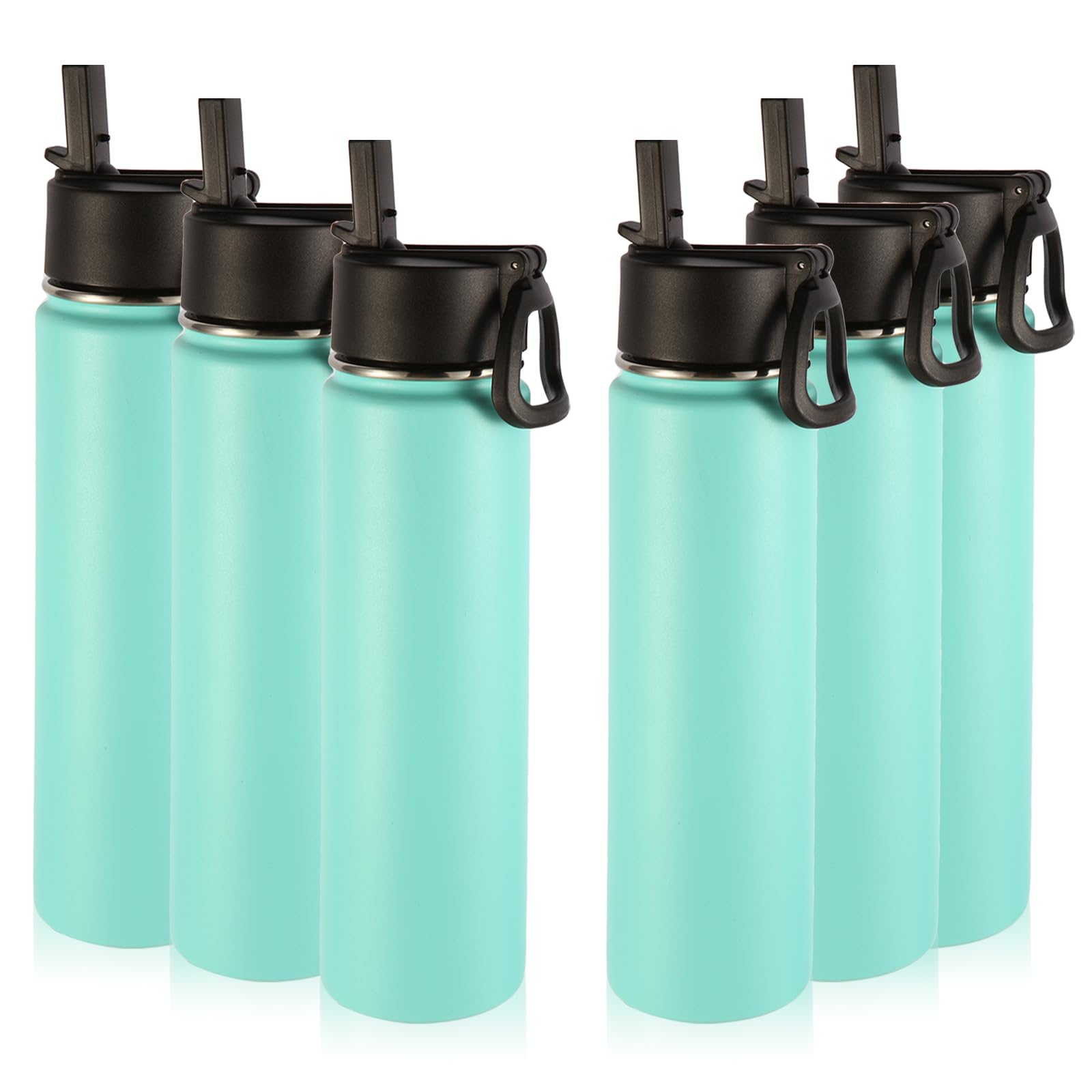 Volhoply 24oz Insulated Water Bottle With Straw Bulk 8 Pack,Metal Wide Mouth Water Bottles With Handle Lid Keep Cold,Reusable Double Wall Cups,Powder Coated Sport Bottle For Holder(silver,8 count)