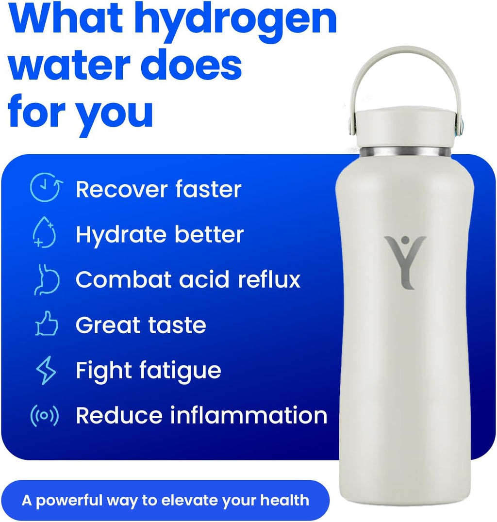DYLN Hydrogen Water Bottle | Create Hydrating Alkaline Hydrogen-Rich Water Up to 9 pH | Vacuum Insulated Stainless Steel Water Bottle | Keeps Water Cold for 24 Hours