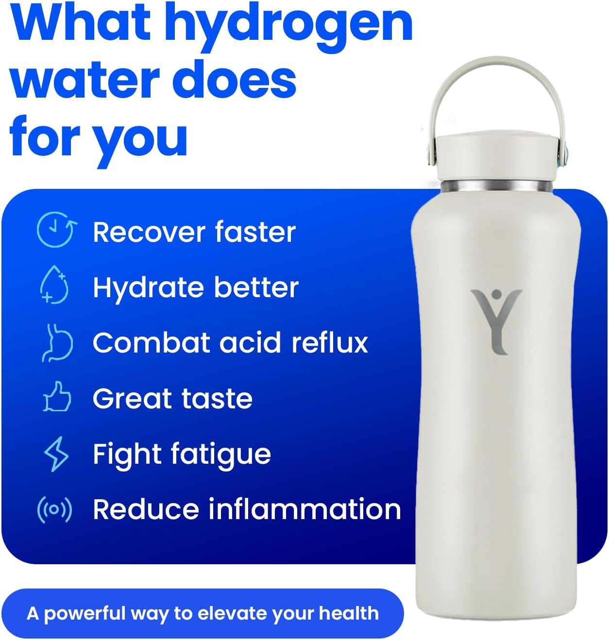 DYLN Hydrogen Water Bottle | Create Hydrating Alkaline Hydrogen-Rich Water Up to 9 pH | Vacuum Insulated Stainless Steel Water Bottle | Keeps Water Cold for 24 Hours