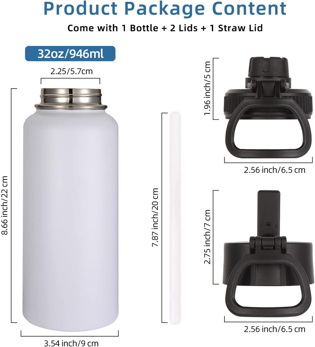 Volhoply 32 oz Insulated Water Bottles Bulk 8 Pack with Straw Lid & Spout Lid,Stainless Steel Sports Water Bottle,Double Wall Vacuum Cups,Leakproof Wide Mouth Metal Flask for Hiking,Camping(Mix,8)