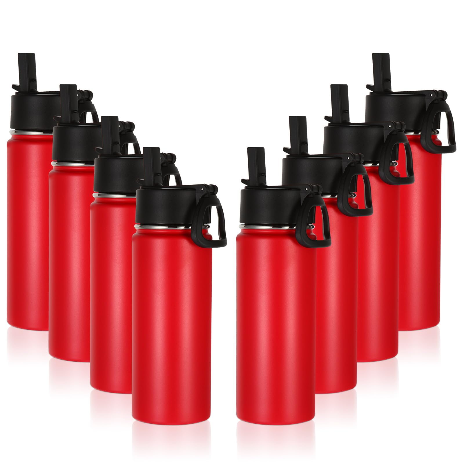 Volhoply 16 OZ Kids Water Bottle Bulk 8 Pack,Insulated Sports Bottles with Straw Lid,Stainless Steel Bottle with Handle Keep Cold & Hot,Double Wall Vacuum Tumbler Cups for School(Assorted, 8)