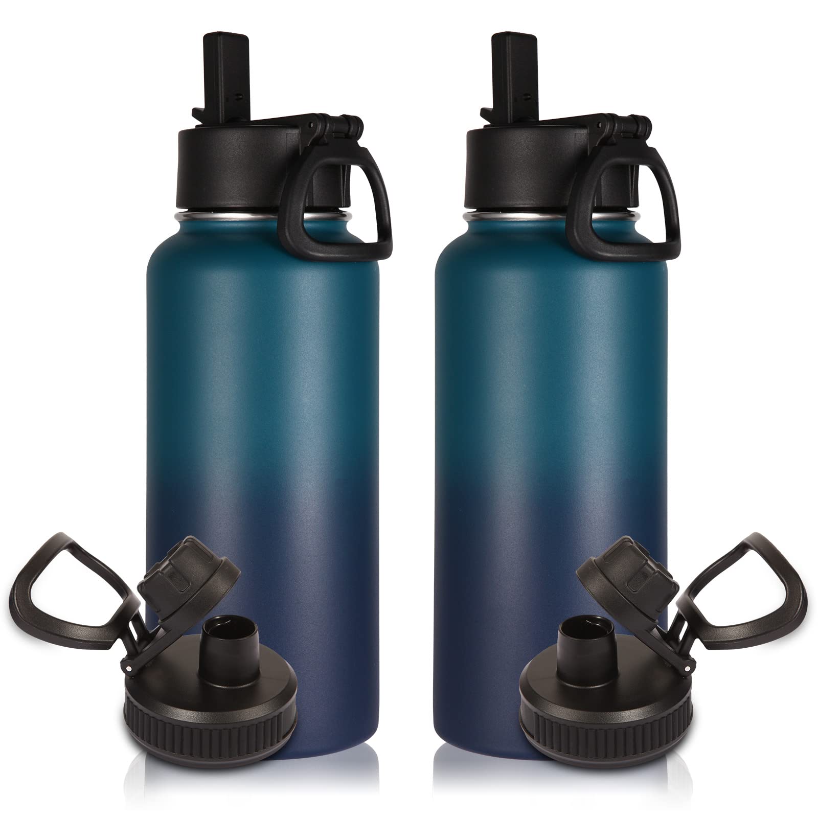 Volhoply 32 oz Insulated Water Bottles Bulk 8 Pack with Straw Lid & Spout Lid,Stainless Steel Sports Water Bottle,Double Wall Vacuum Cups,Leakproof Wide Mouth Metal Flask for Hiking,Camping(Mix,8)