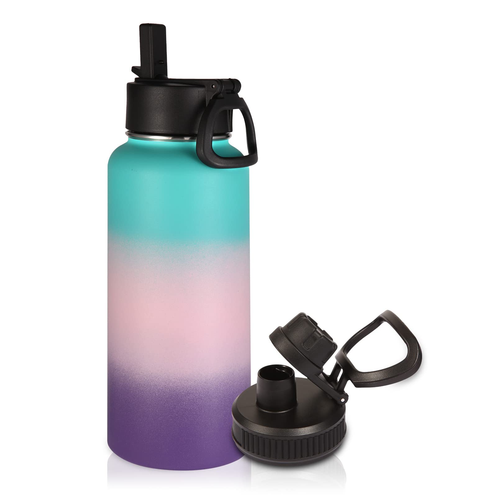 Volhoply 32 oz Insulated Water Bottles Bulk 8 Pack with Straw Lid & Spout Lid,Stainless Steel Sports Water Bottle,Double Wall Vacuum Cups,Leakproof Wide Mouth Metal Flask for Hiking,Camping(Mix,8)