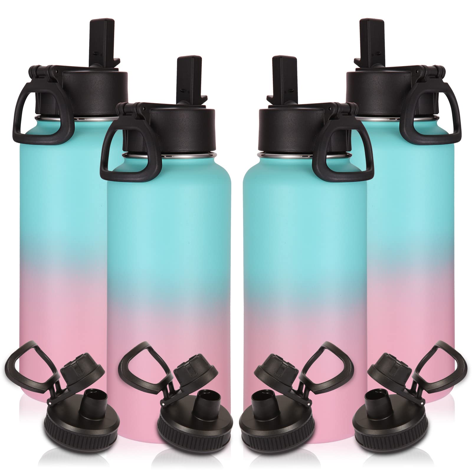 Volhoply 32 oz Insulated Water Bottles Bulk 8 Pack with Straw Lid & Spout Lid,Stainless Steel Sports Water Bottle,Double Wall Vacuum Cups,Leakproof Wide Mouth Metal Flask for Hiking,Camping(Mix,8)