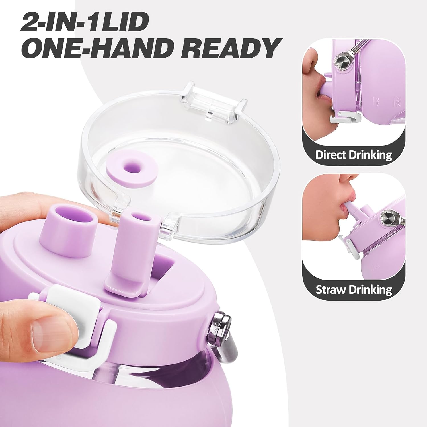 MUKOKO 100oz Glass Water Bottle with Time Marker and Silicone Sleeve 3L Large Water Jug with Stainless Steel Handle Gallon Drinking Bottle with 2-in-1 Lid Wide Mouth BPA Free, Purple