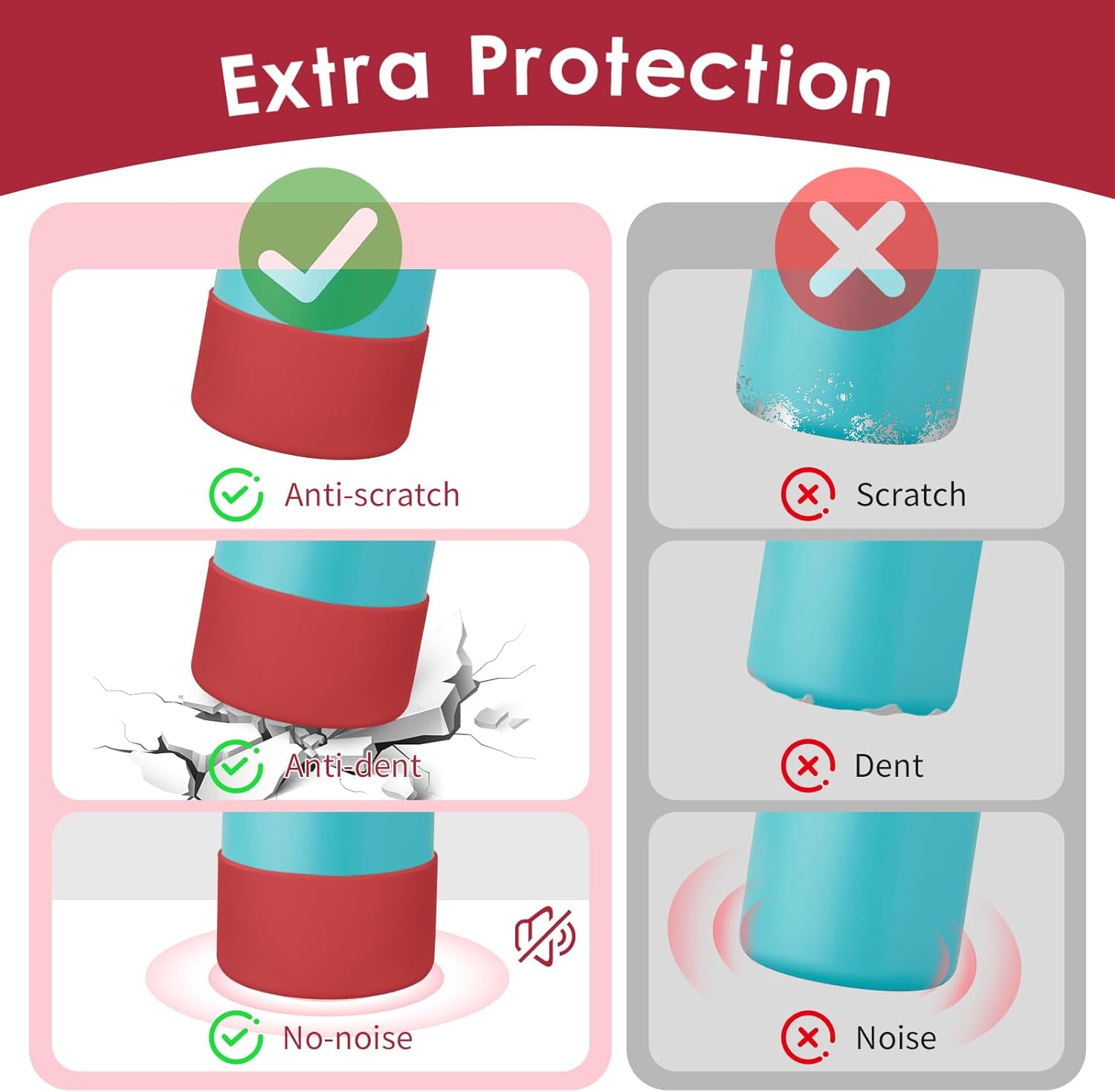 2PCS Silicone Water Bottle Boot, Compatible with Owala 24oz 32oz 40oz, Protective Anti-Scratch & Anti-Dent No Noise Sleeve Cover for FreeSip/Twist/Flip Water Bottles (Burgundy, 24 Ounces)