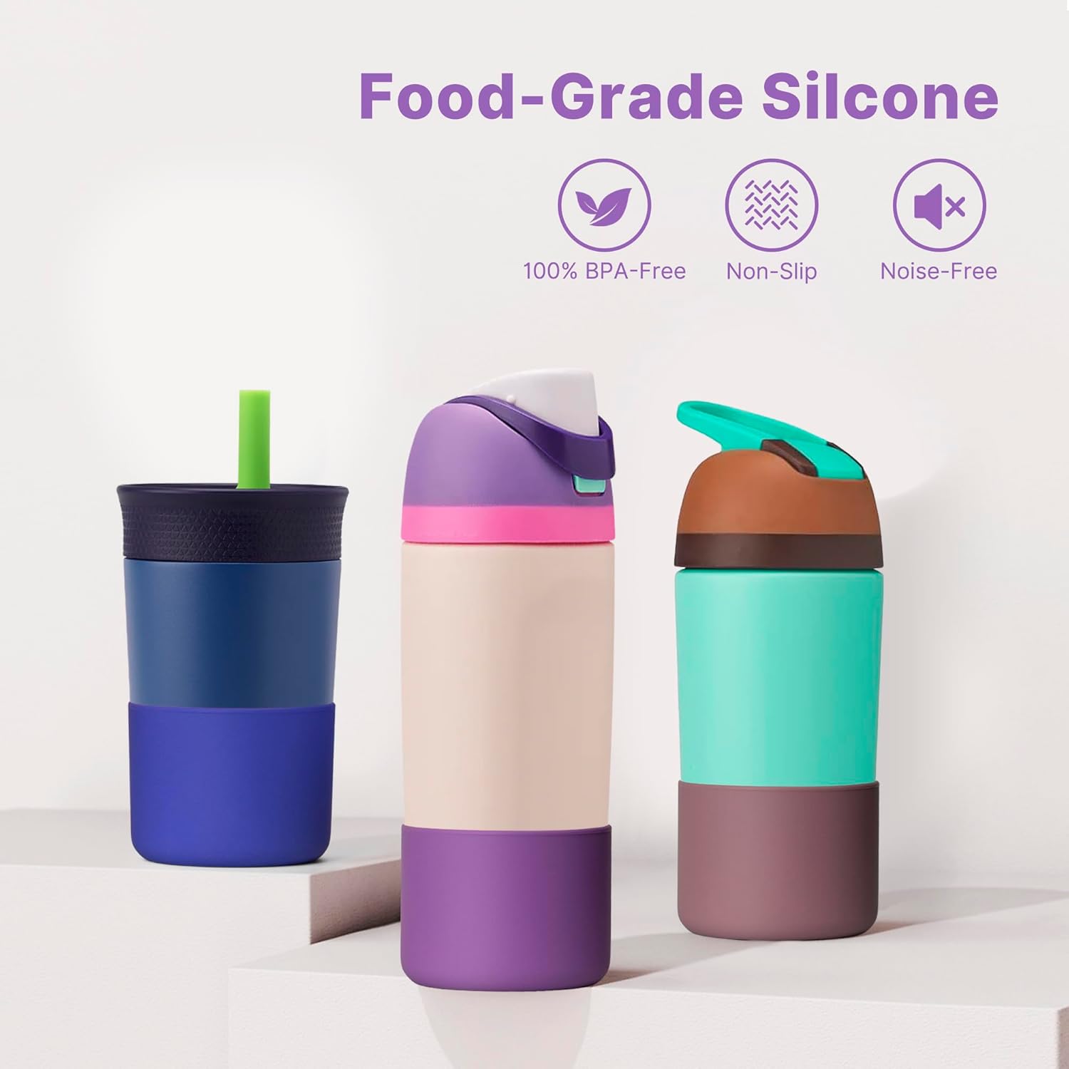 Silicone Boot for Owala FreeSip 16 oz & Flip 14 oz Insulated Stainless-Steel Water Bottle, Anti-Slip Protective Sleeve for Kids 12 oz Tumbler