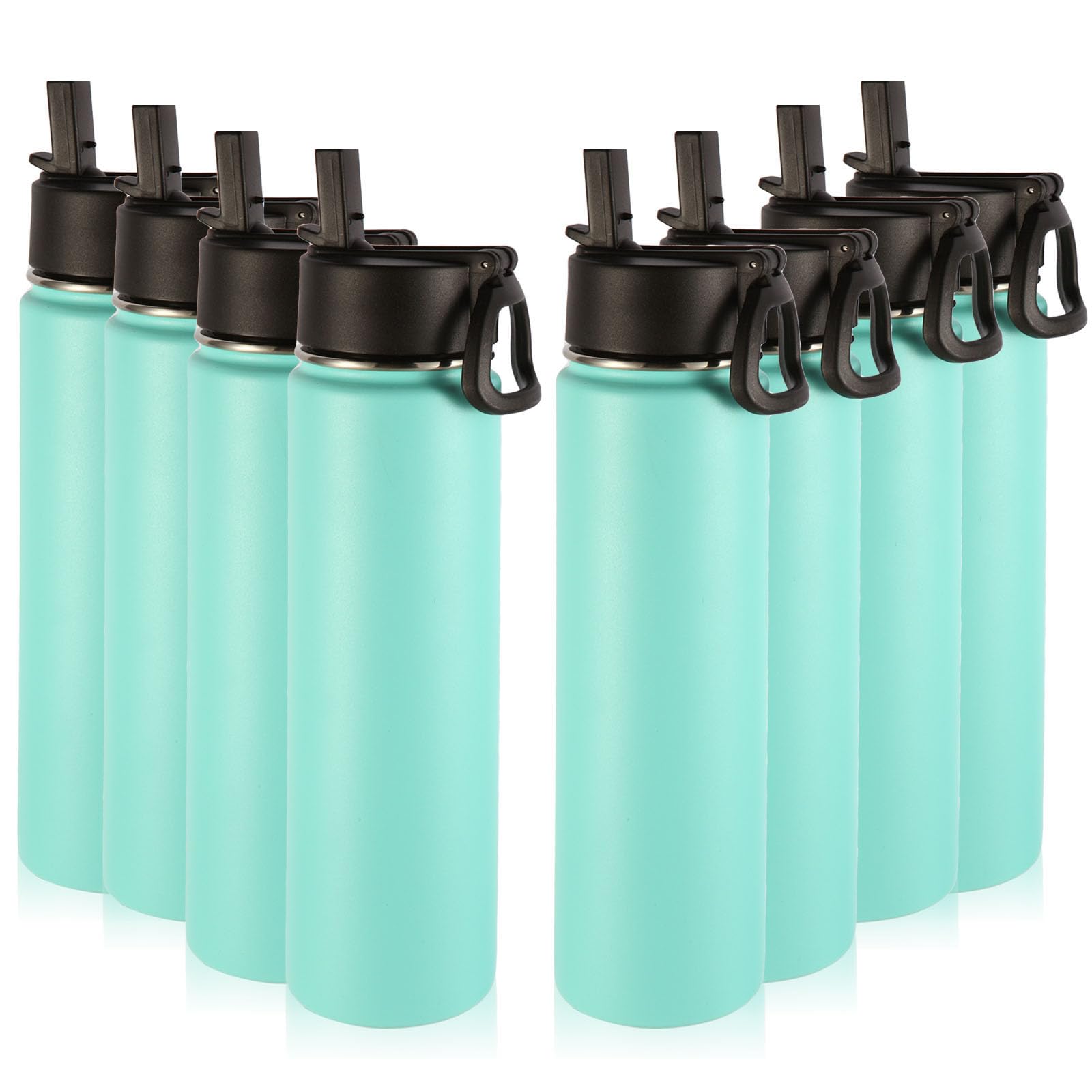 Volhoply 24oz Insulated Water Bottle With Straw Bulk 8 Pack,Metal Wide Mouth Water Bottles With Handle Lid Keep Cold,Reusable Double Wall Cups,Powder Coated Sport Bottle For Holder(silver,8 count)