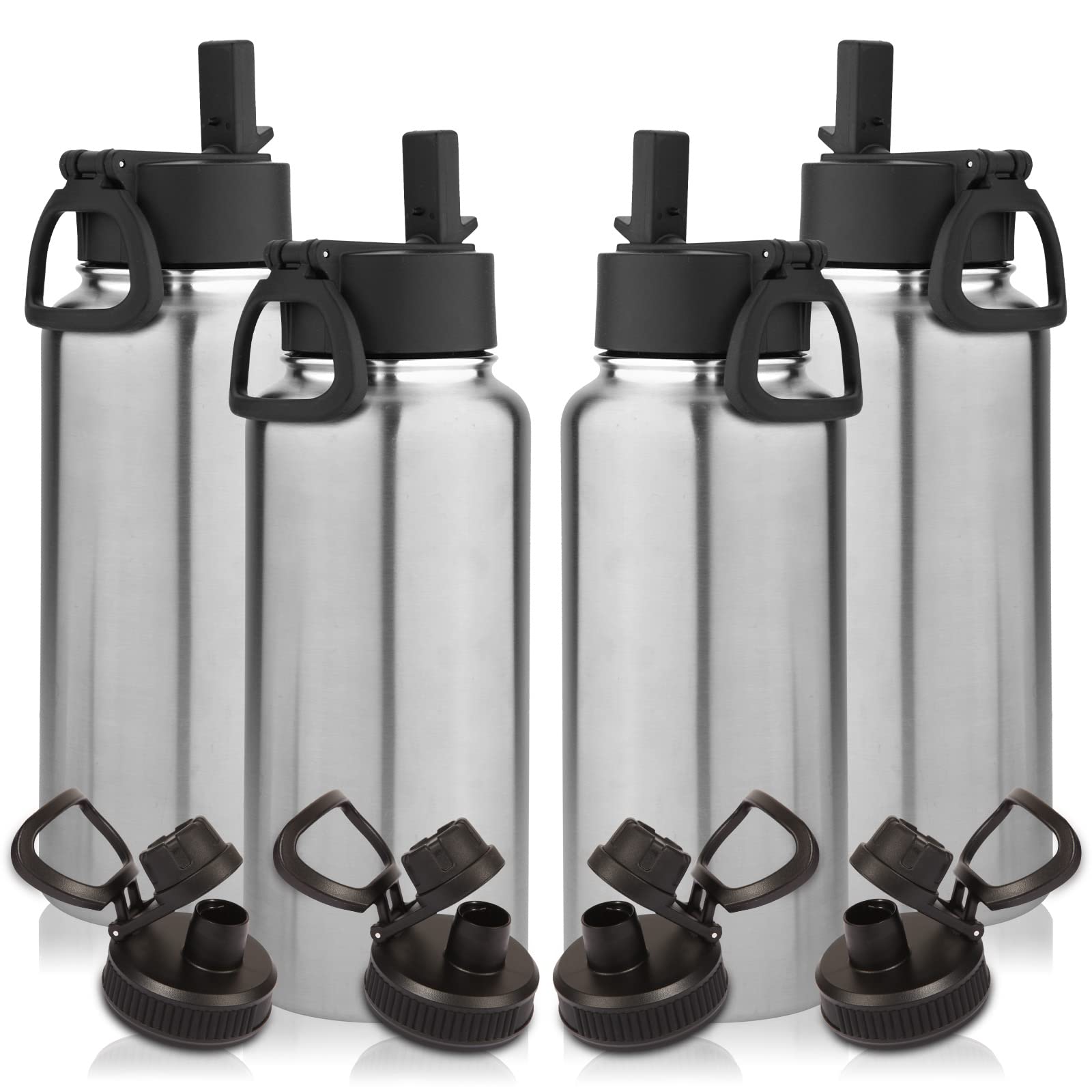 Volhoply 32 oz Insulated Water Bottles Bulk 8 Pack with Straw Lid & Spout Lid,Stainless Steel Sports Water Bottle,Double Wall Vacuum Cups,Leakproof Wide Mouth Metal Flask for Hiking,Camping(Mix,8)