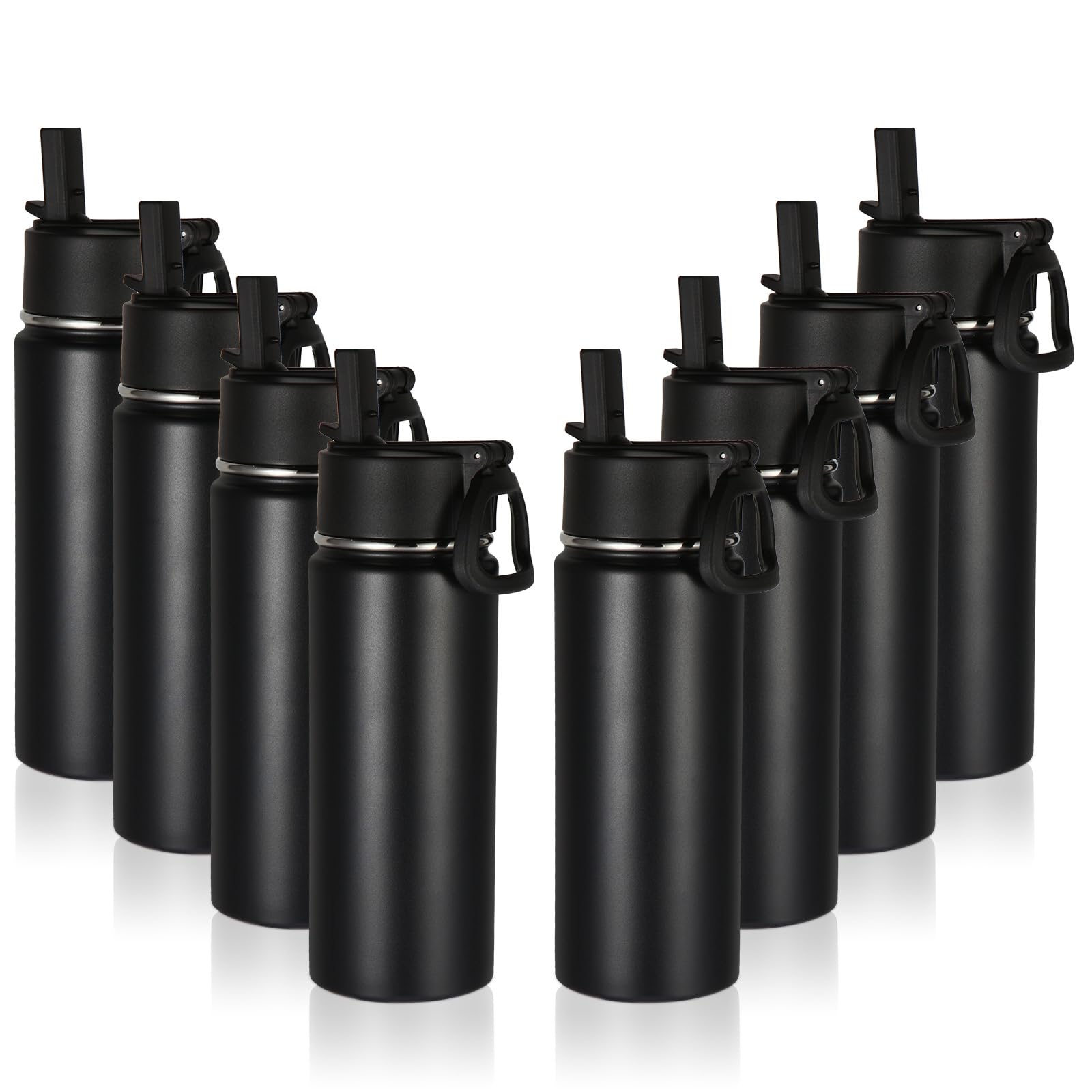 Volhoply 16 OZ Kids Water Bottle Bulk 8 Pack,Insulated Sports Bottles with Straw Lid,Stainless Steel Bottle with Handle Keep Cold & Hot,Double Wall Vacuum Tumbler Cups for School(Assorted, 8)