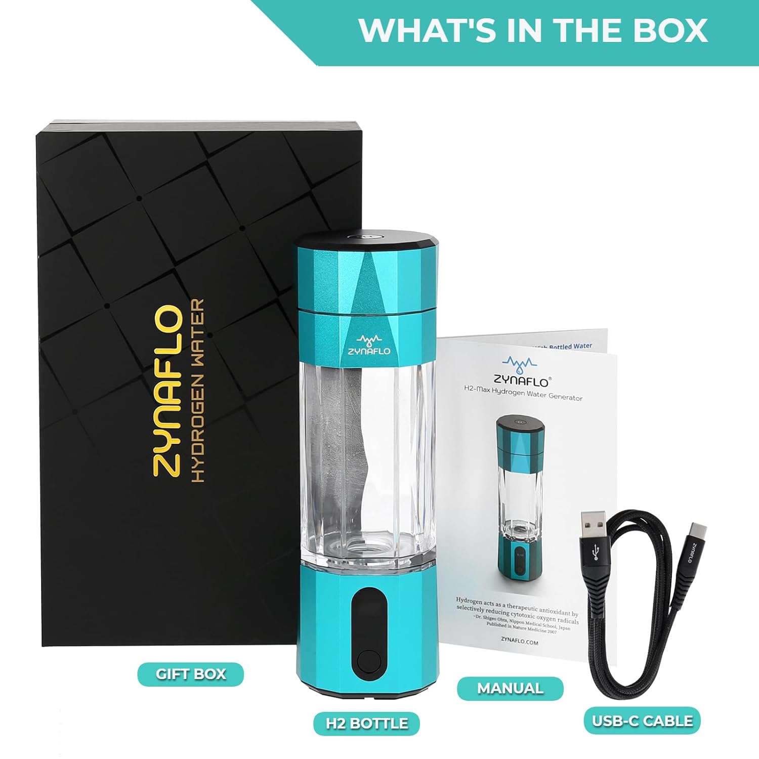 H2-Max Hydrogen Water Bottle Generator with SPE/PEM Membrane, 3rd Party US Lab Tested (6.1 PPM), Portable 7 Oz Capacity