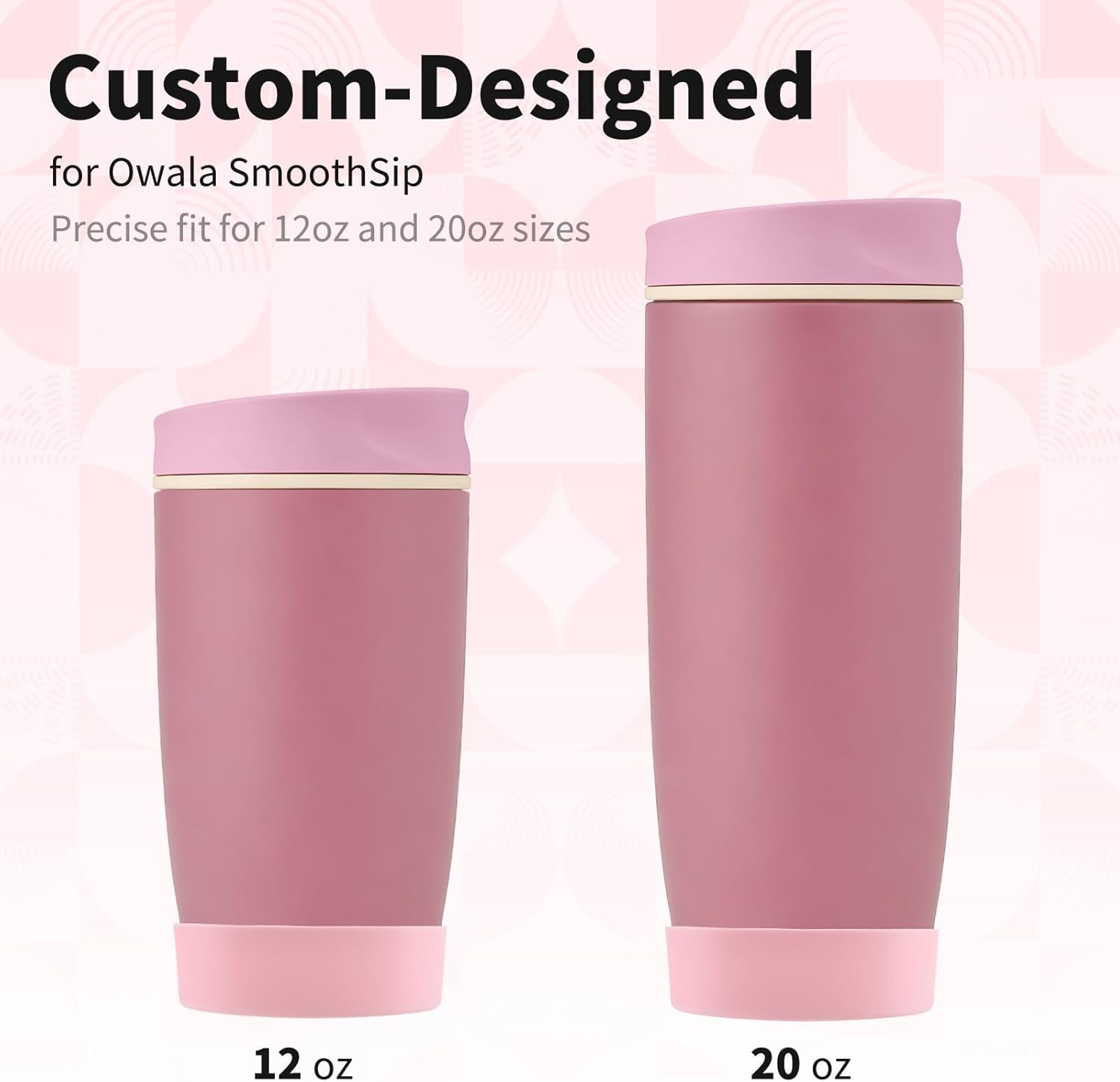 2PCS Silicone Boot for Owala SmoothSip Slider Tumbler 12oz 20oz, Protective Anti-Slip Bottom Coffee Travel Mug, BPA Free for Owala Accessories (Pink)