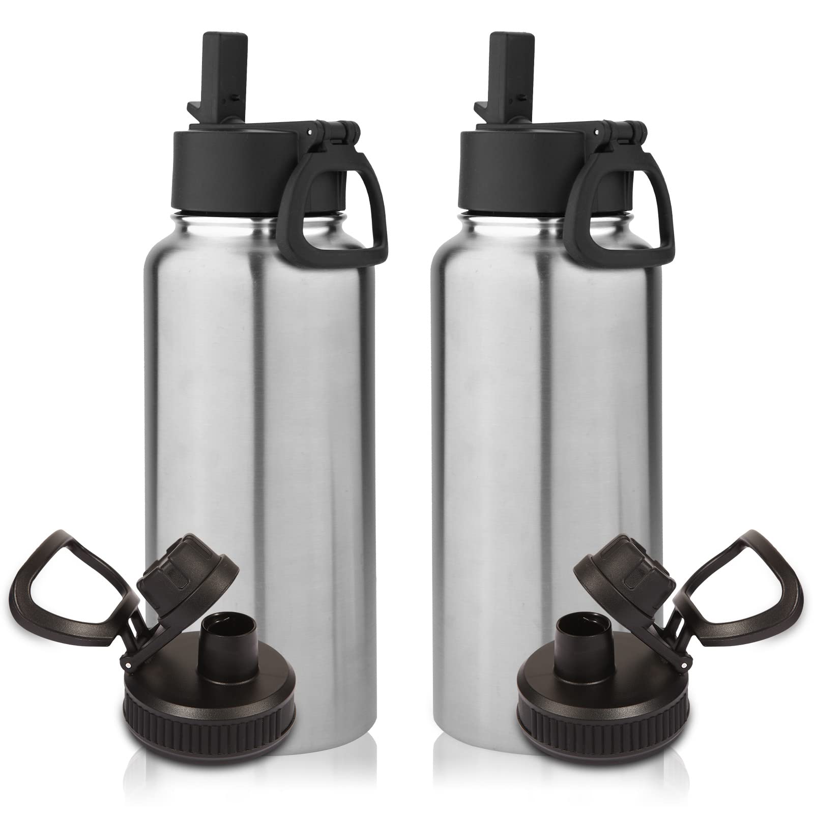 Volhoply 32 oz Insulated Water Bottles Bulk 8 Pack with Straw Lid & Spout Lid,Stainless Steel Sports Water Bottle,Double Wall Vacuum Cups,Leakproof Wide Mouth Metal Flask for Hiking,Camping(Mix,8)