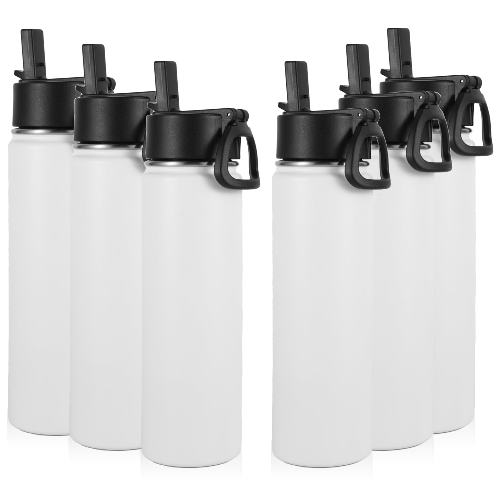 Volhoply 24oz Insulated Water Bottle With Straw Bulk 8 Pack,Metal Wide Mouth Water Bottles With Handle Lid Keep Cold,Reusable Double Wall Cups,Powder Coated Sport Bottle For Holder(silver,8 count)