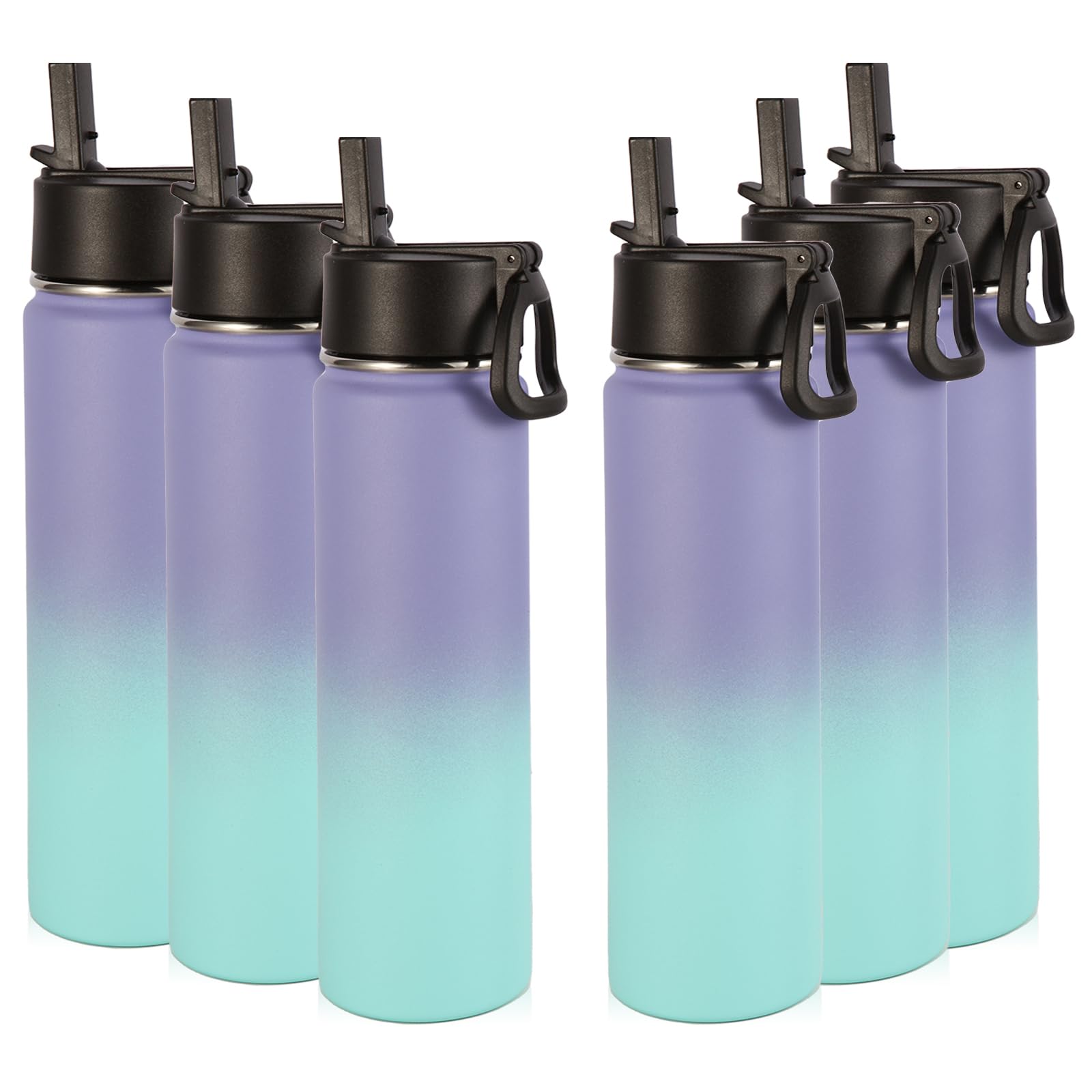 Volhoply 24oz Insulated Water Bottle With Straw Bulk 8 Pack,Metal Wide Mouth Water Bottles With Handle Lid Keep Cold,Reusable Double Wall Cups,Powder Coated Sport Bottle For Holder(silver,8 count)