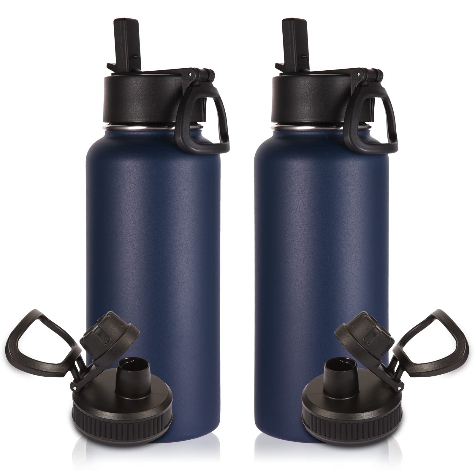 Volhoply 32 oz Insulated Water Bottles Bulk 8 Pack with Straw Lid & Spout Lid,Stainless Steel Sports Water Bottle,Double Wall Vacuum Cups,Leakproof Wide Mouth Metal Flask for Hiking,Camping(Mix,8)