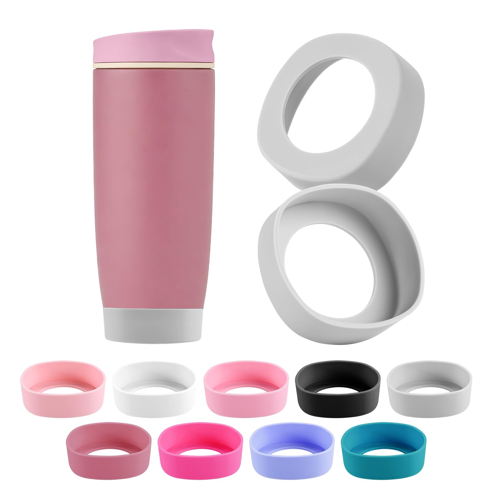 2PCS Silicone Boot for Owala SmoothSip Slider Tumbler 12oz 20oz, Protective Anti-Slip Bottom Coffee Travel Mug, BPA Free for Owala Accessories (Pink)