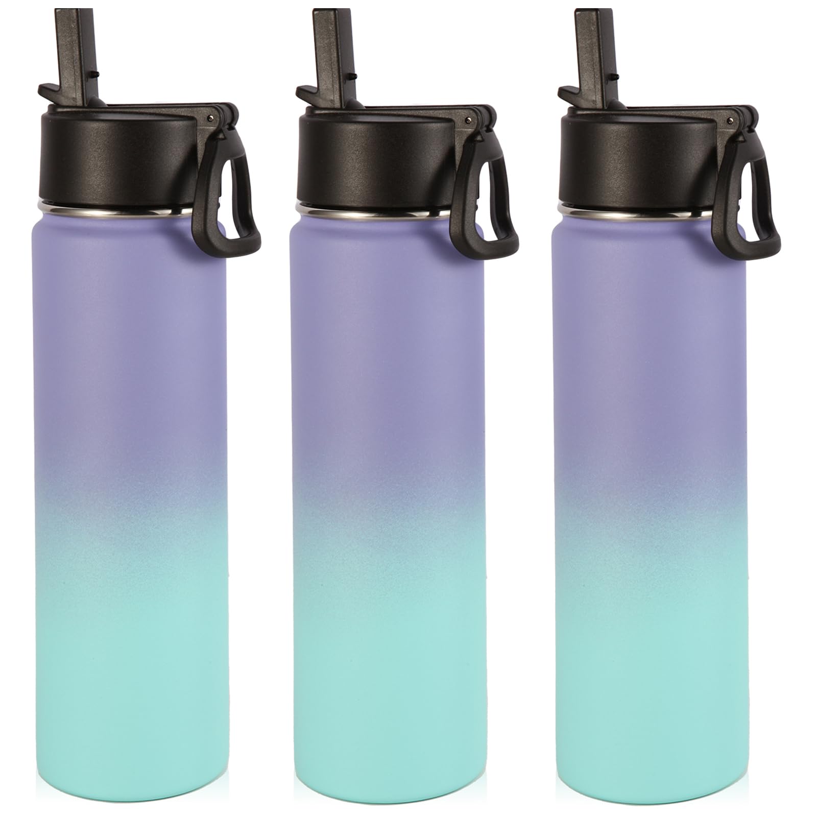 Volhoply 24oz Insulated Water Bottle With Straw Bulk 8 Pack,Metal Wide Mouth Water Bottles With Handle Lid Keep Cold,Reusable Double Wall Cups,Powder Coated Sport Bottle For Holder(silver,8 count)