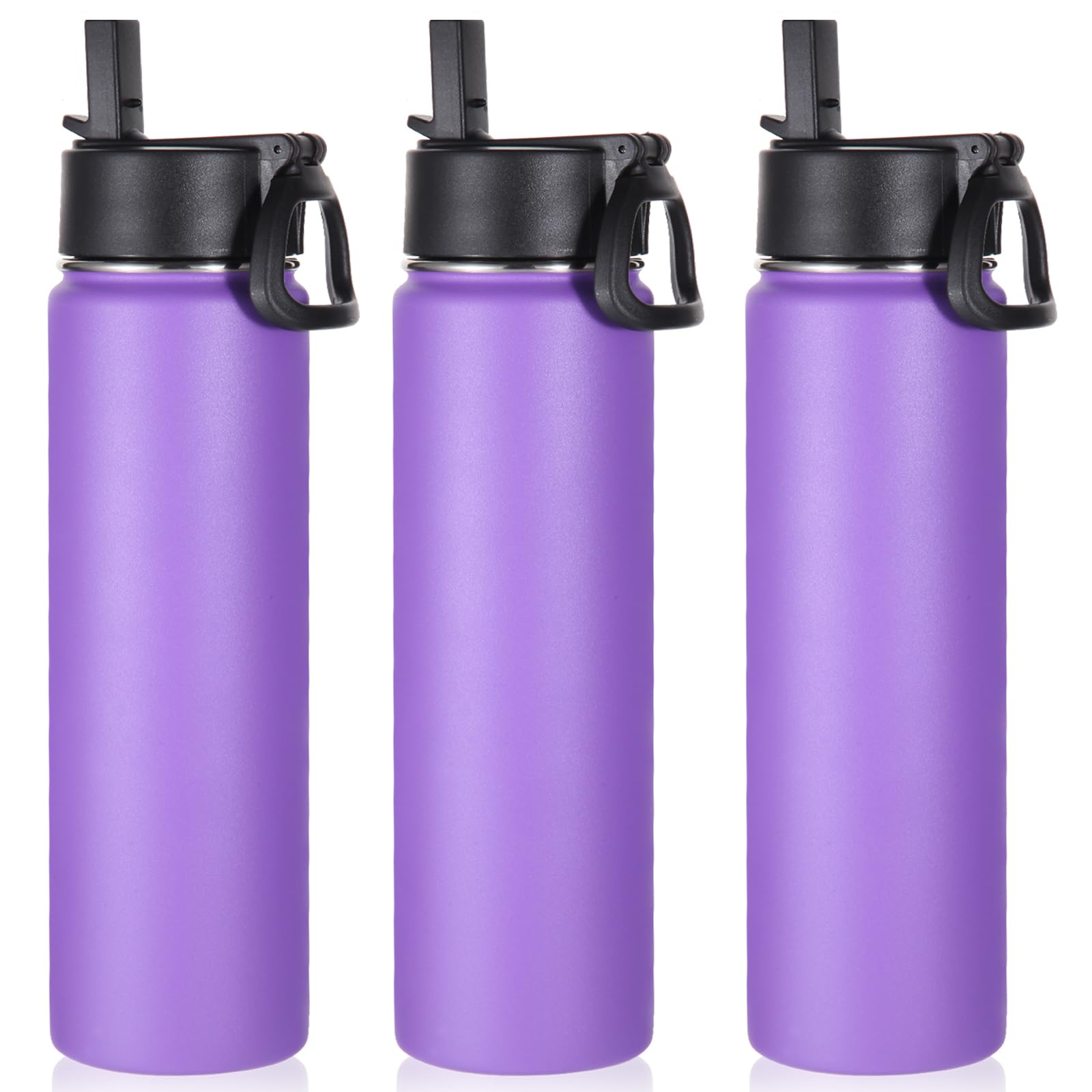 Volhoply 24oz Insulated Water Bottle With Straw Bulk 8 Pack,Metal Wide Mouth Water Bottles With Handle Lid Keep Cold,Reusable Double Wall Cups,Powder Coated Sport Bottle For Holder(silver,8 count)