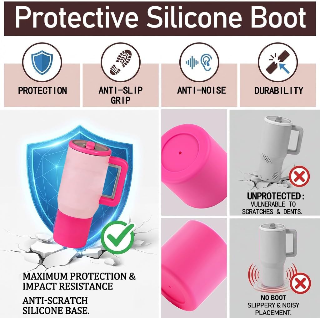 Silicone Boot for HydroJug 20 oz Insulated Kids Bottles & Tumblers - Non-Slip, Scratch-Resistant, Stability Enhancer, Anti-Slip Protective Sleeve (Rose)