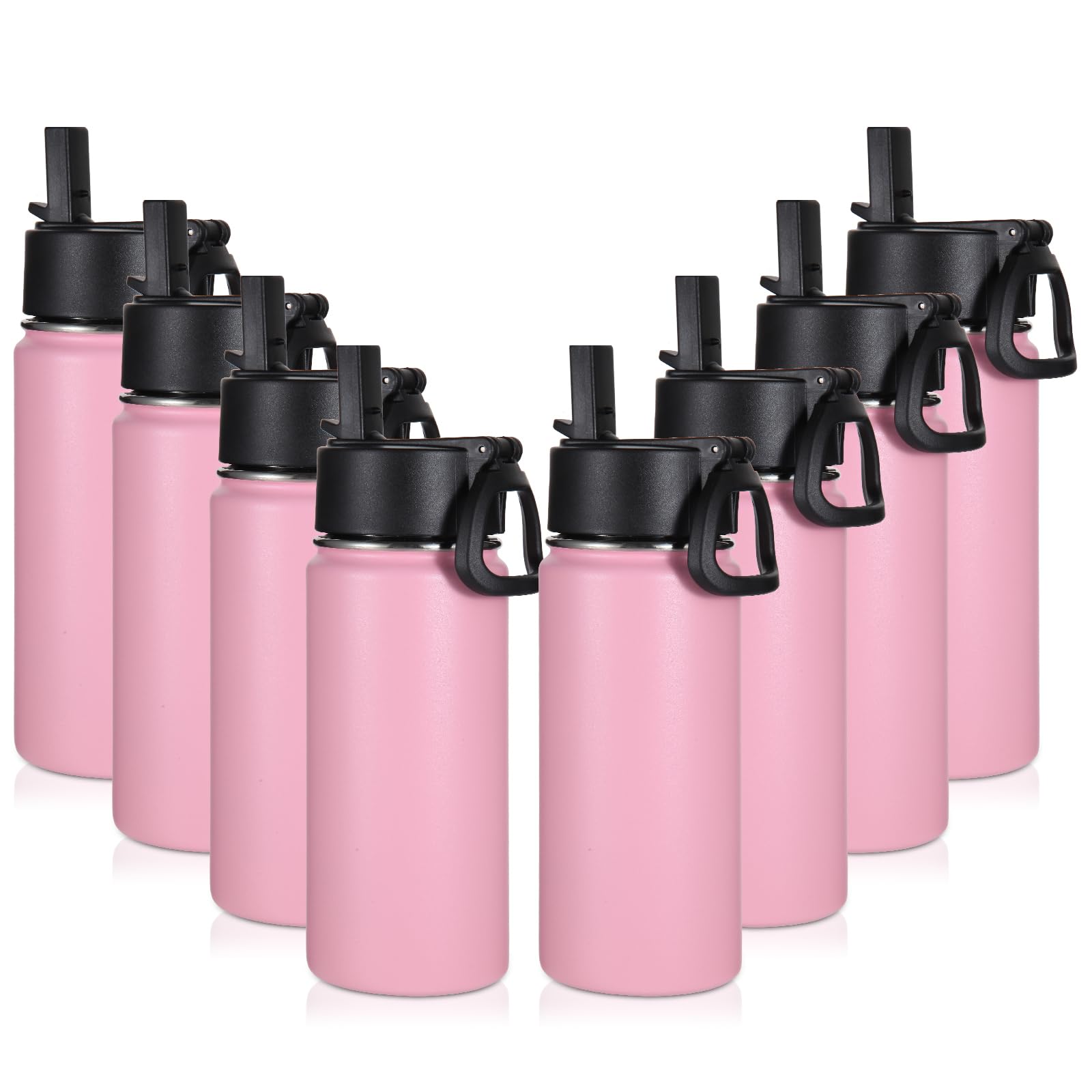 Volhoply 16 OZ Kids Water Bottle Bulk 8 Pack,Insulated Sports Bottles with Straw Lid,Stainless Steel Bottle with Handle Keep Cold & Hot,Double Wall Vacuum Tumbler Cups for School(Assorted, 8)