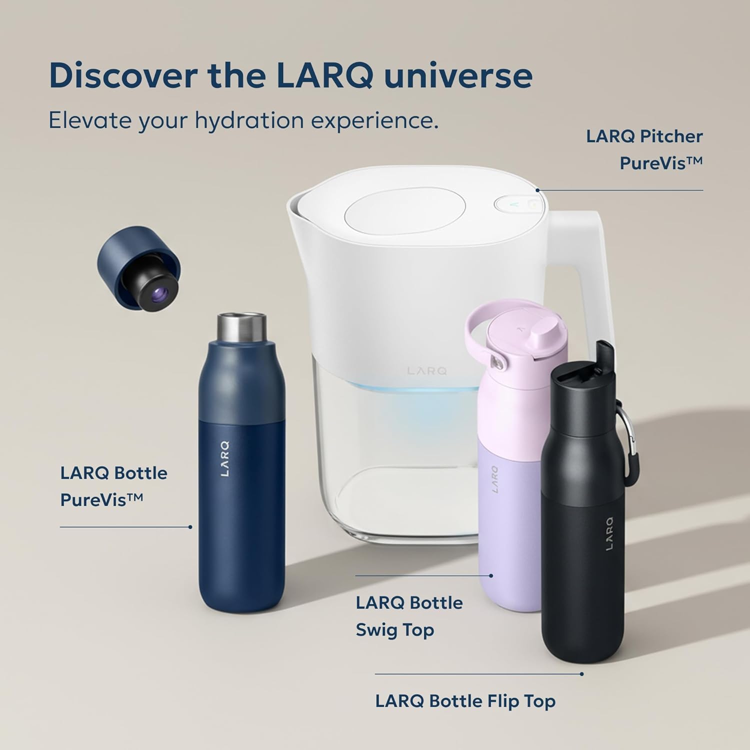 LARQ Bottle Limited Edition Travel Sleeve with Easy-Carry Leather Strap - 17 oz/24 oz, Heather Grey