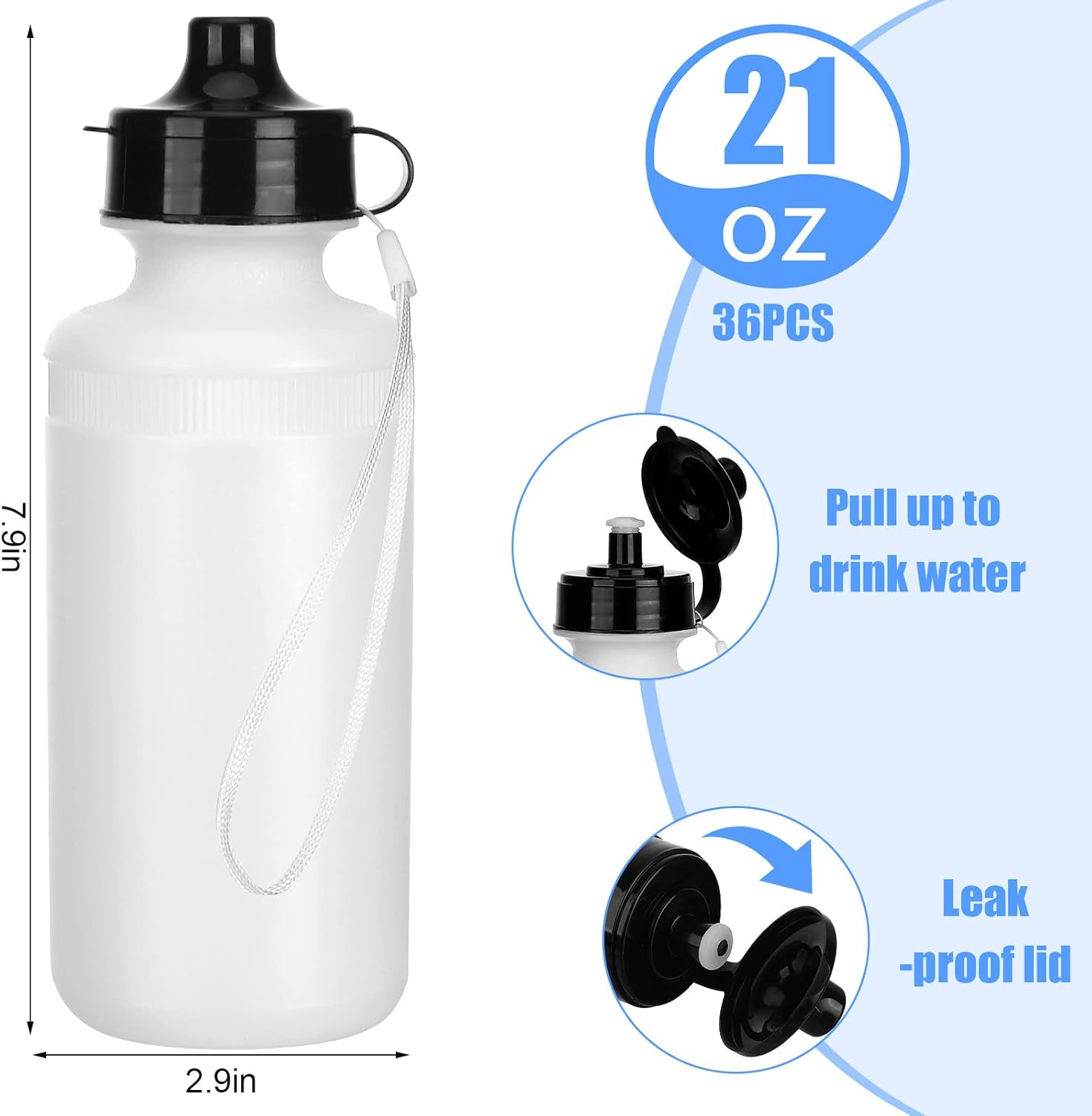 Zubebe 36 Pcs Sports Water Bottles Bulk Squeeze Reusable Bpa-free Plastic Water Bottles End of the Year Gifts Summer Gifts for Students School Travel Hiking Cycling Event Team Gift