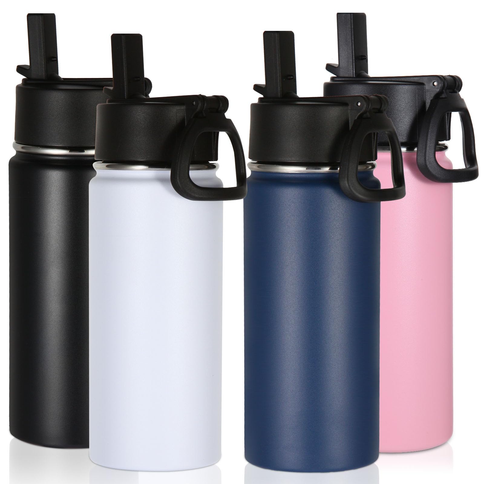 Volhoply 16 OZ Kids Water Bottle Bulk 8 Pack,Insulated Sports Bottles with Straw Lid,Stainless Steel Bottle with Handle Keep Cold & Hot,Double Wall Vacuum Tumbler Cups for School(Assorted, 8)