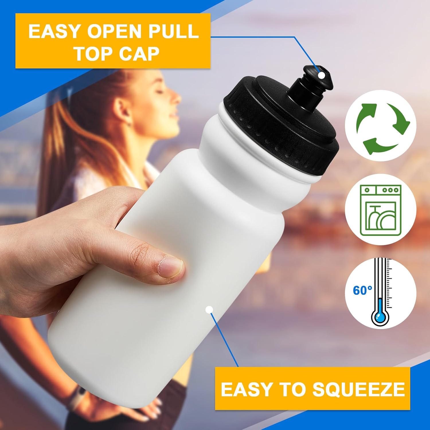 Suclain 50 Pieces Sports Water Bottles 20 oz Water Bottles Squeeze in Bulk Reusable Plastic Water Bottles BPA Free Blank Water Bottles for Major Sporting Events Adults