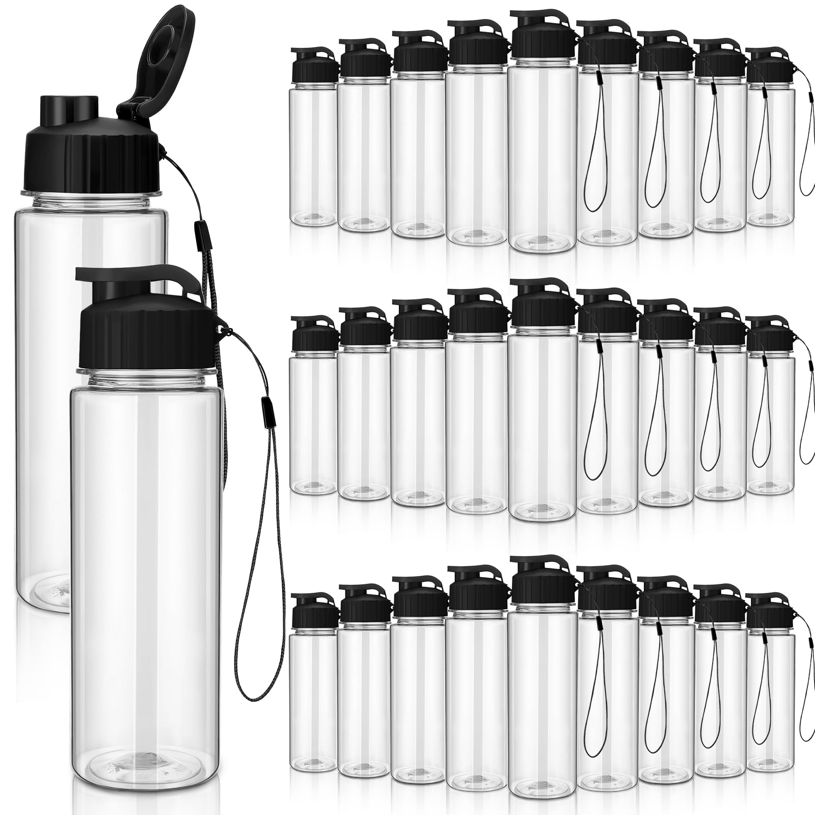 Mifoci 72 Pieces Water Bottle Bulk 17 oz Plastic Water Bottles Bulk Gym Sports Adults Reusable Large Bottles with Leak Proof Flip Top for Party Outdoor (Black)