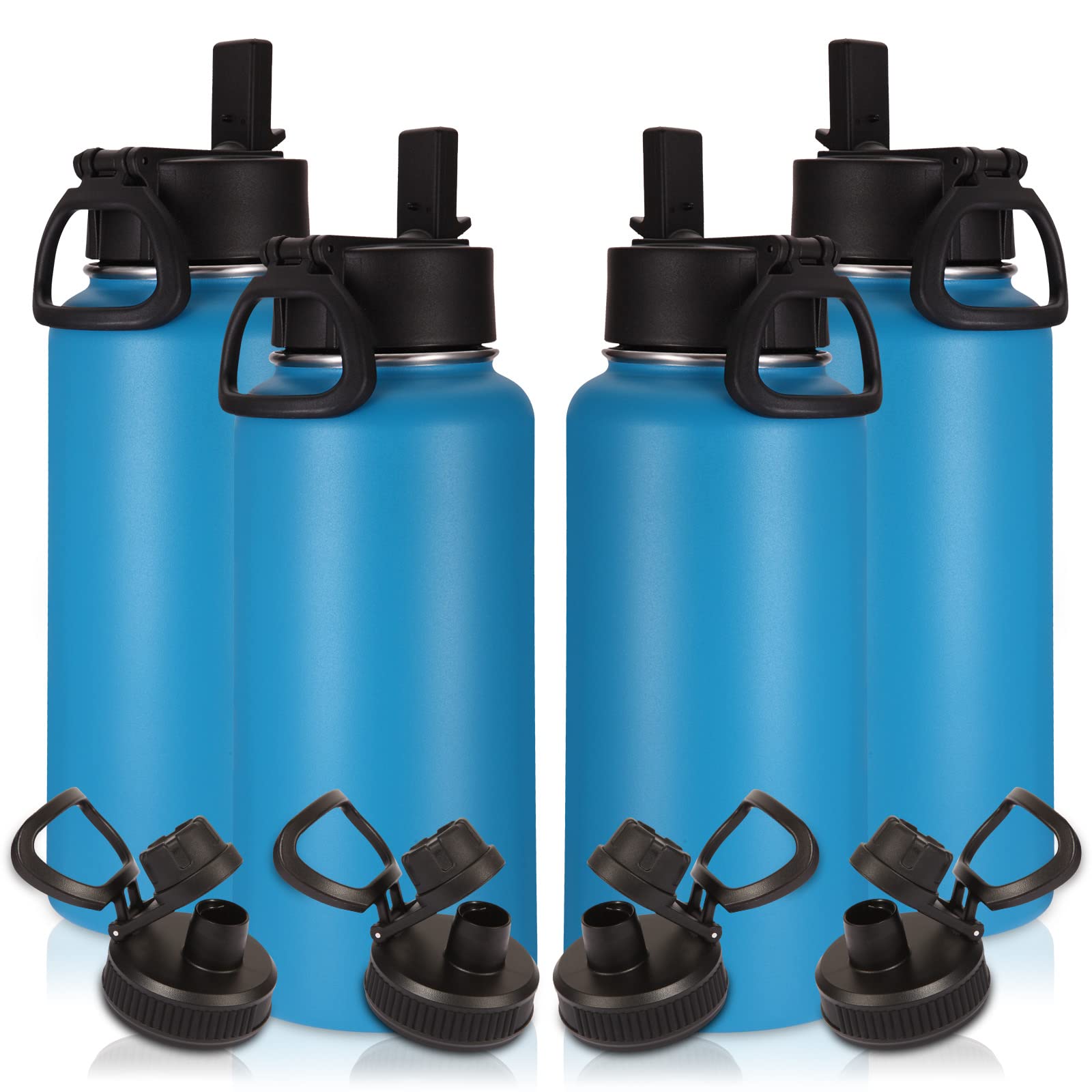 Volhoply 32 oz Insulated Water Bottles Bulk 8 Pack with Straw Lid & Spout Lid,Stainless Steel Sports Water Bottle,Double Wall Vacuum Cups,Leakproof Wide Mouth Metal Flask for Hiking,Camping(Mix,8)