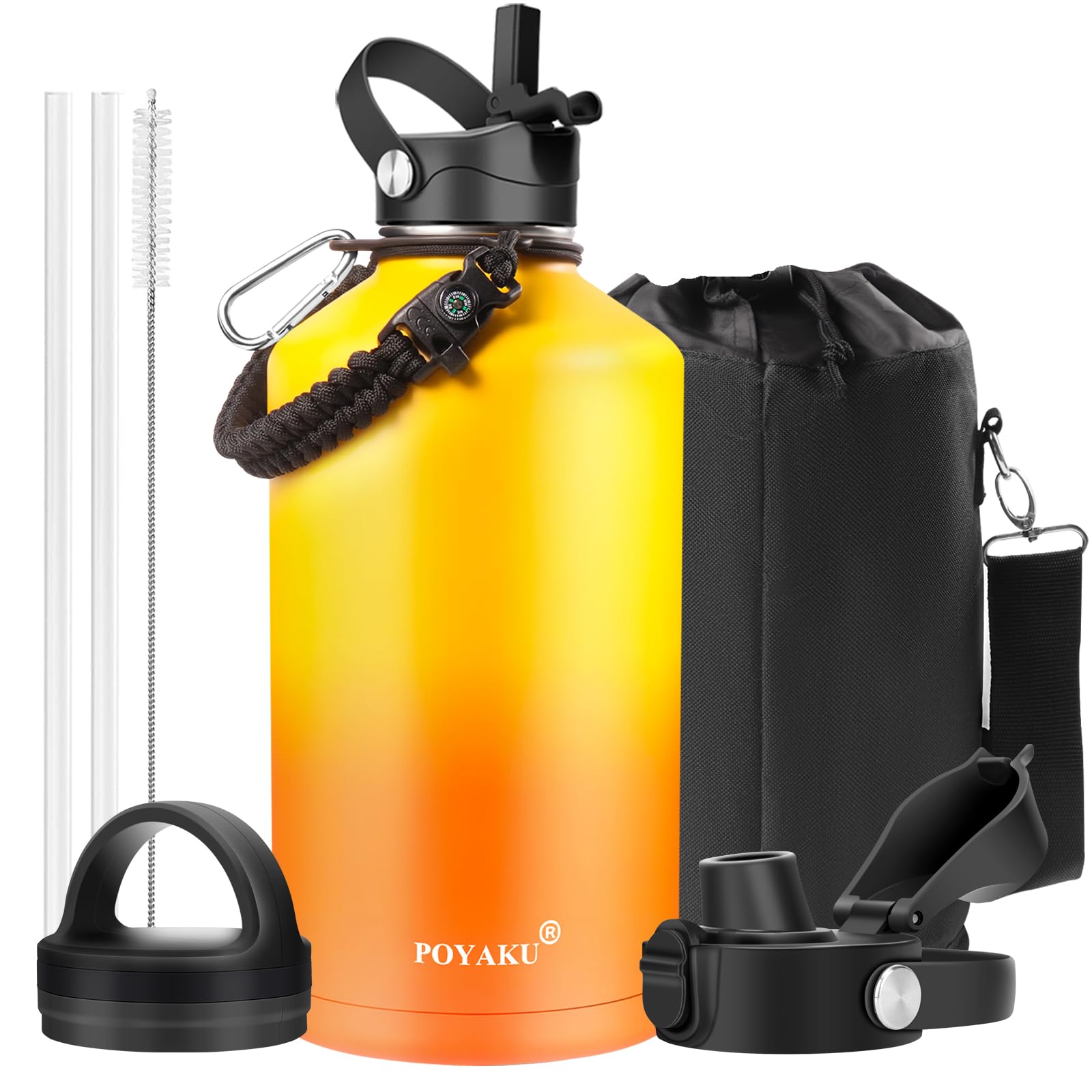 Water Bottle Insulated 32oz 40oz 64oz 128oz Straw Lid Spout Lid & 3 Lids, Leak Proof, Vacuum Insulated,Stainless Steel Water Bottle Wide Mouth for Sports, Gym or Office