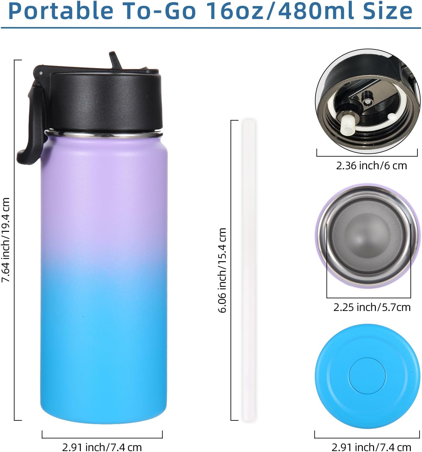 Volhoply 16 OZ Kids Water Bottle Bulk 8 Pack,Insulated Sports Bottles with Straw Lid,Stainless Steel Bottle with Handle Keep Cold & Hot,Double Wall Vacuum Tumbler Cups for School(Assorted, 8)