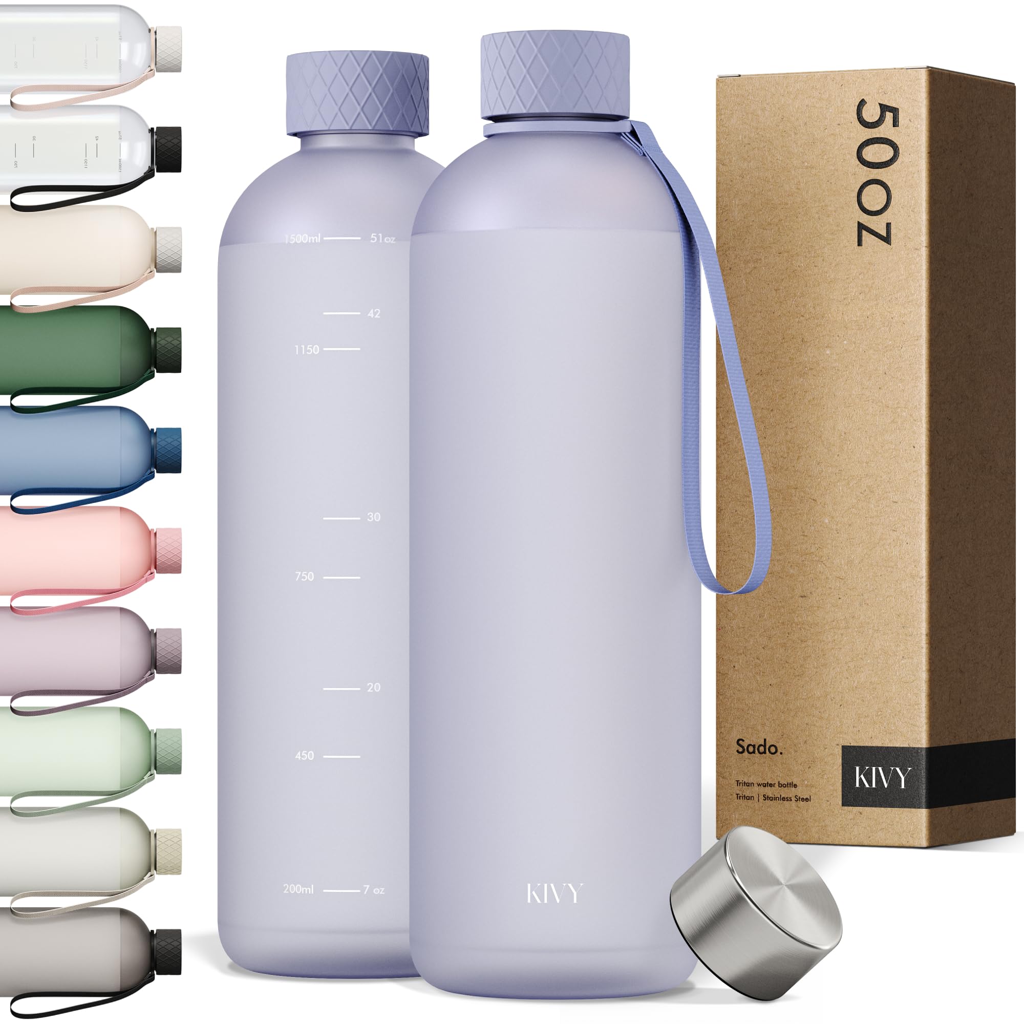 KIVY Large Water Bottle 50oz [Lightweight & Shatterproof] Fits Backpack & Cupholder for Travel, Sports, School - Extra large water bottle no straw - 1.5 Liter water bottles - 50oz Water bottle Green