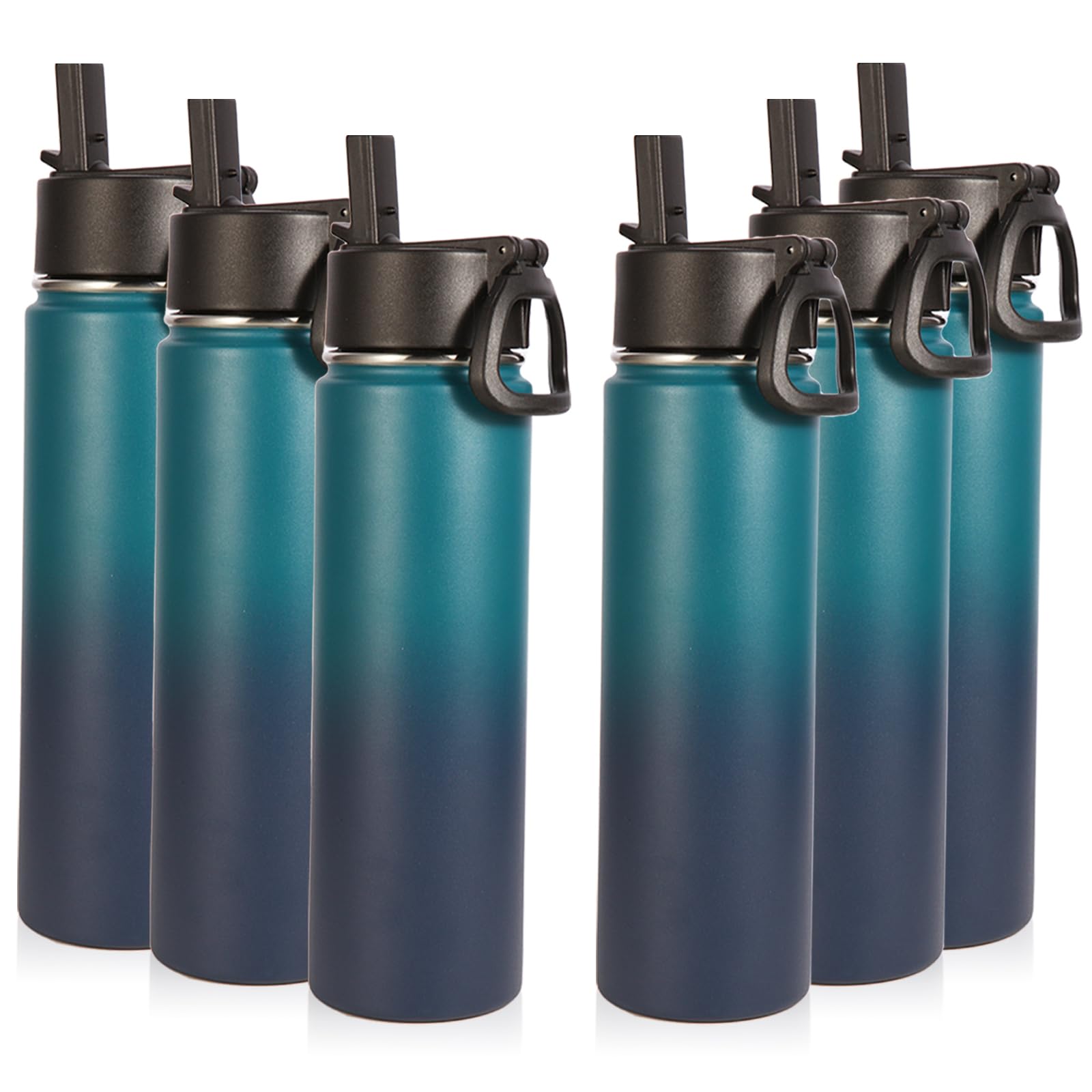 Volhoply 24oz Insulated Water Bottle With Straw Bulk 8 Pack,Metal Wide Mouth Water Bottles With Handle Lid Keep Cold,Reusable Double Wall Cups,Powder Coated Sport Bottle For Holder(silver,8 count)