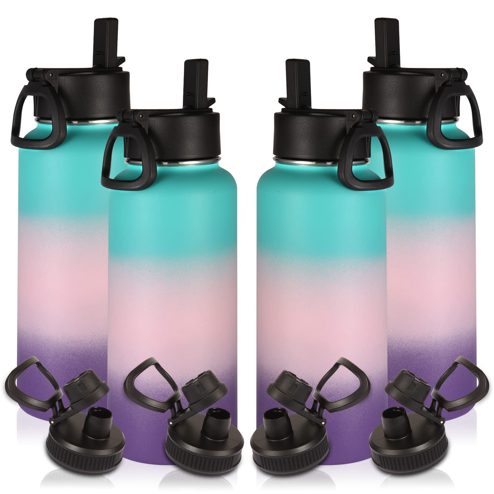 Volhoply 32 oz Insulated Water Bottles Bulk 8 Pack with Straw Lid & Spout Lid,Stainless Steel Sports Water Bottle,Double Wall Vacuum Cups,Leakproof Wide Mouth Metal Flask for Hiking,Camping(Mix,8)