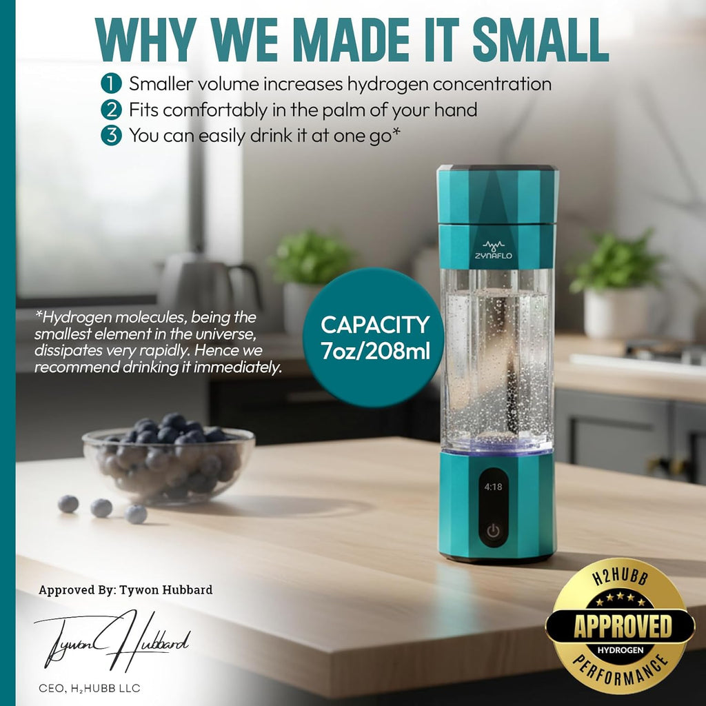 H2-Max Hydrogen Water Bottle Generator with SPE/PEM Membrane, 3rd Party US Lab Tested (6.1 PPM), Portable 7 Oz Capacity